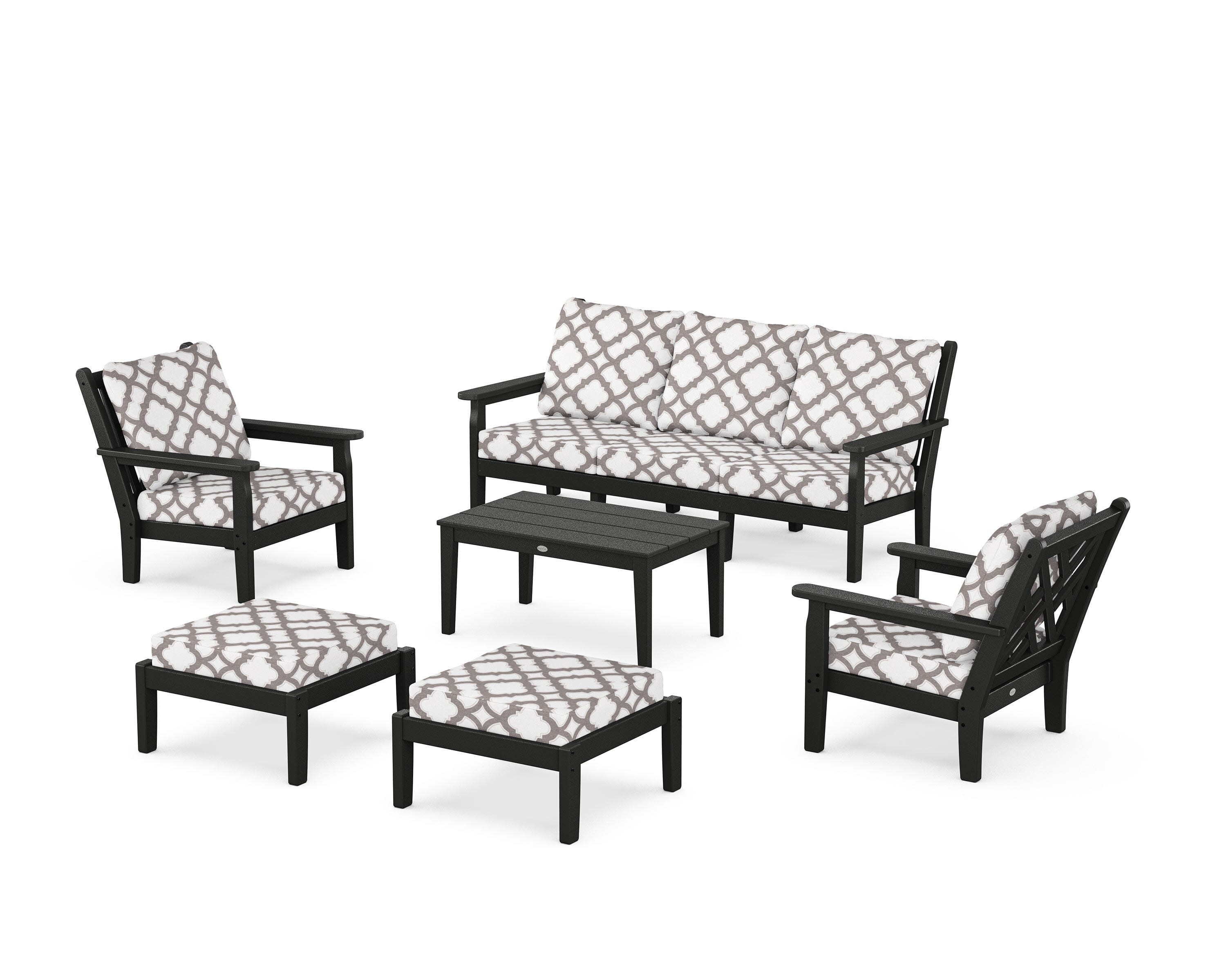 Chippendale 6-Piece Lounge Sofa Set in Black / Trellis Grey Mist