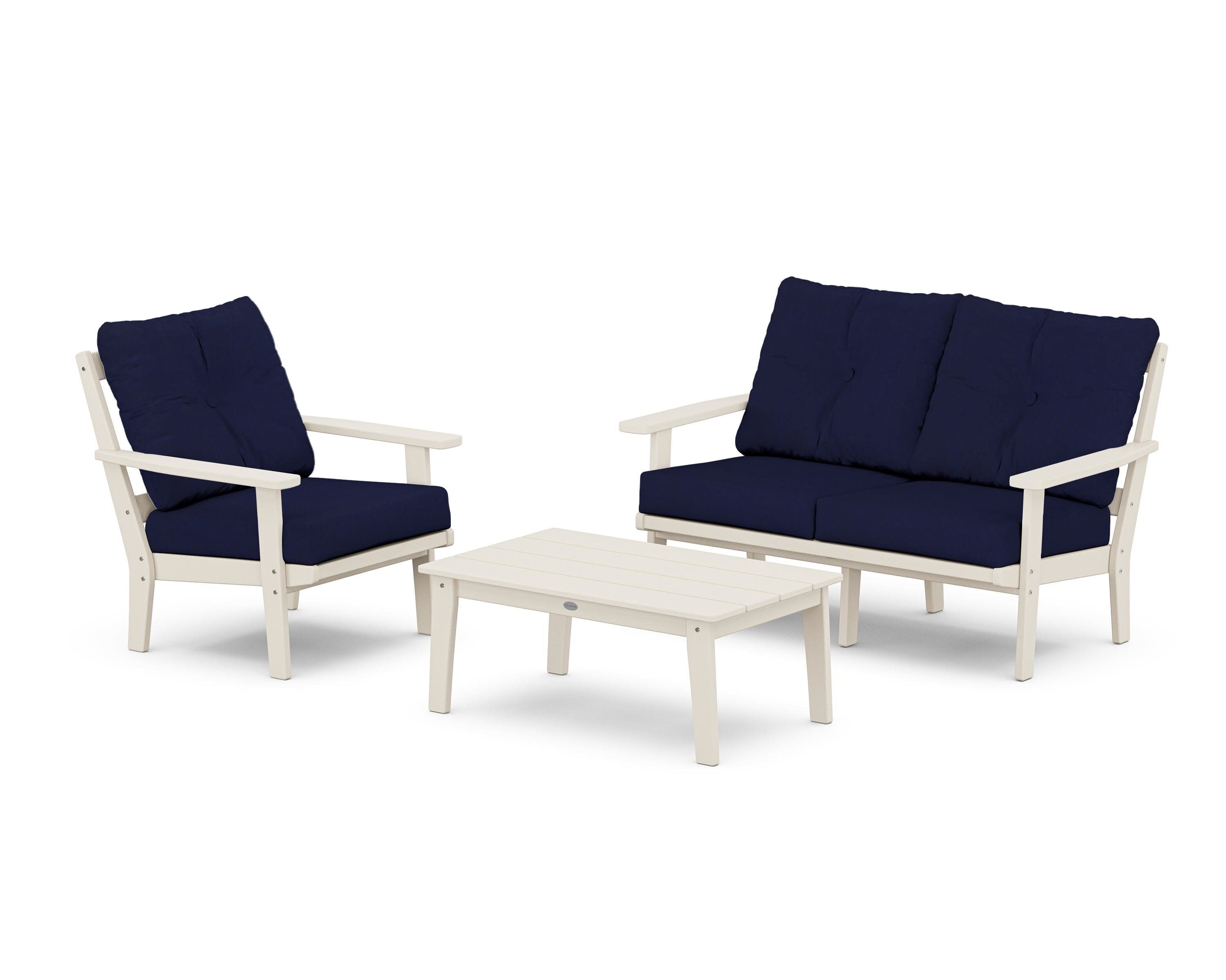 Prairie 3-Piece Deep Seating Set with Loveseat in Sand / Navy