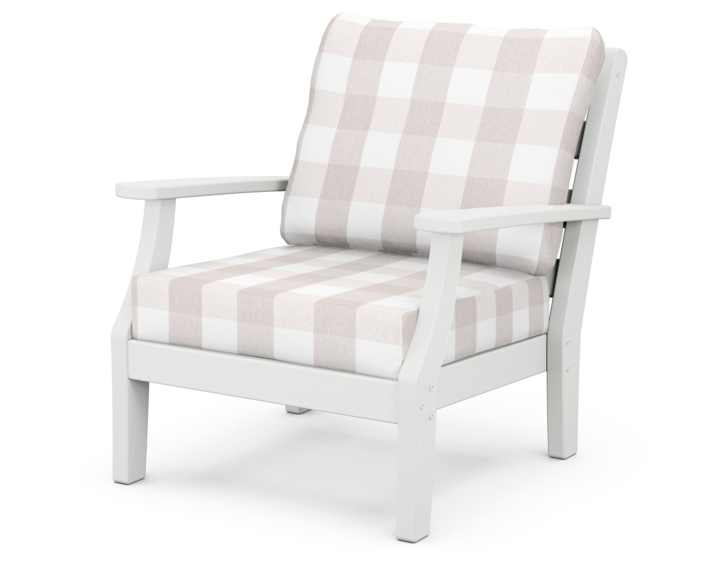 Chesapeake Deep Seating Chair in White / Buffalo Plaid Dune Burlap