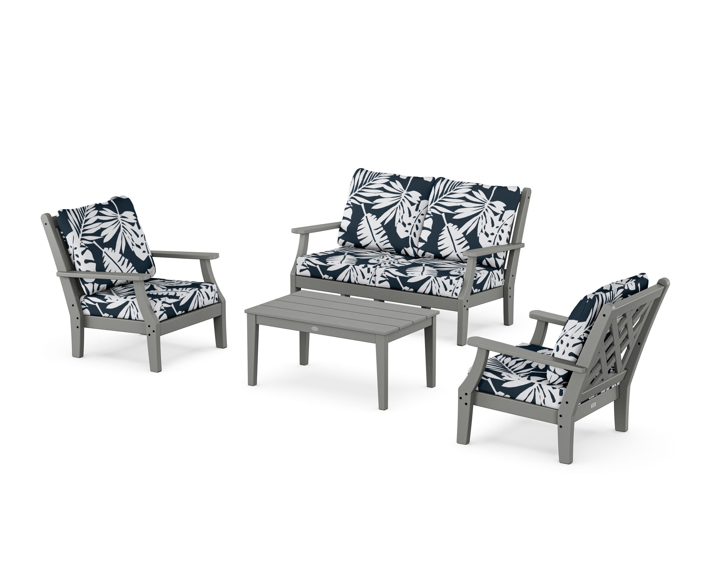 Wovendale 4-Piece Deep Seating Set with Loveseat in Slate Grey / Leaf Marine Indigo