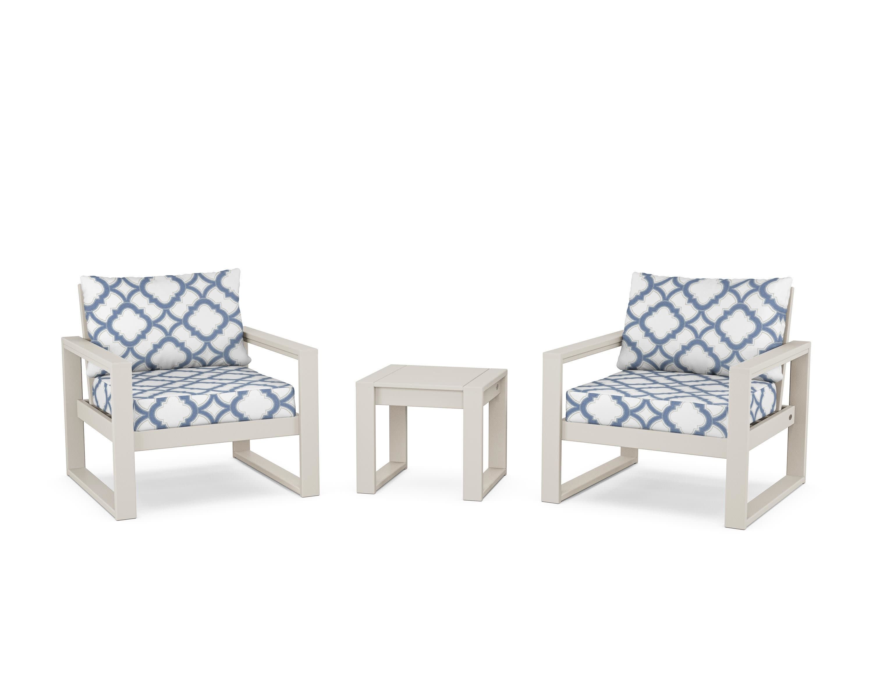 EDGE Sectional 3-Piece Deep Seating Set in Sand / Trellis Sky Blue