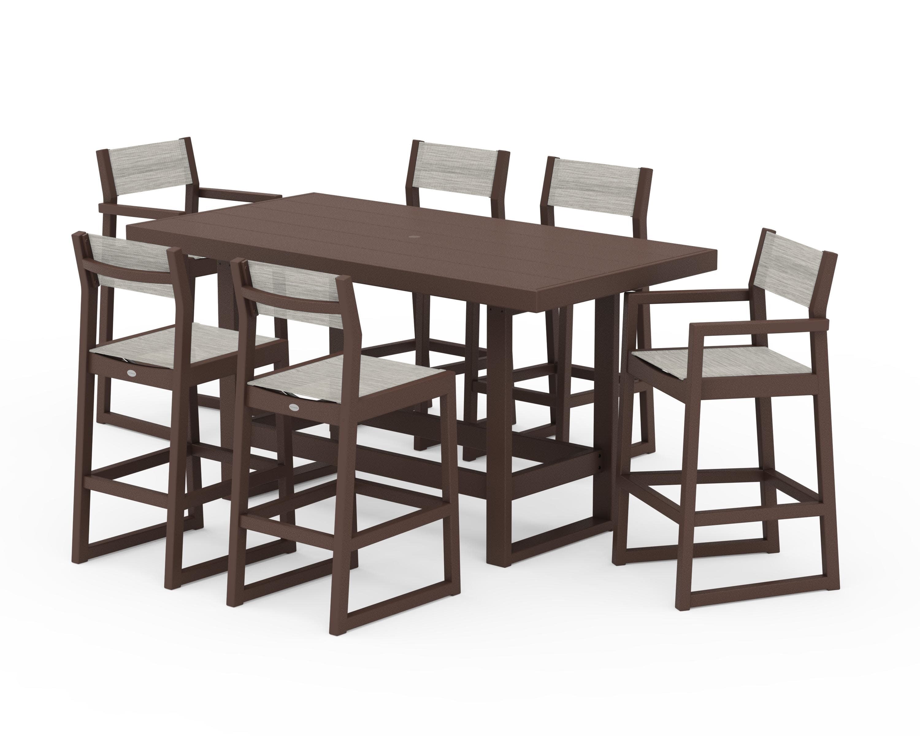EDGE Sling 7-Piece Bar Table Set in Mahogany / Birch Sling