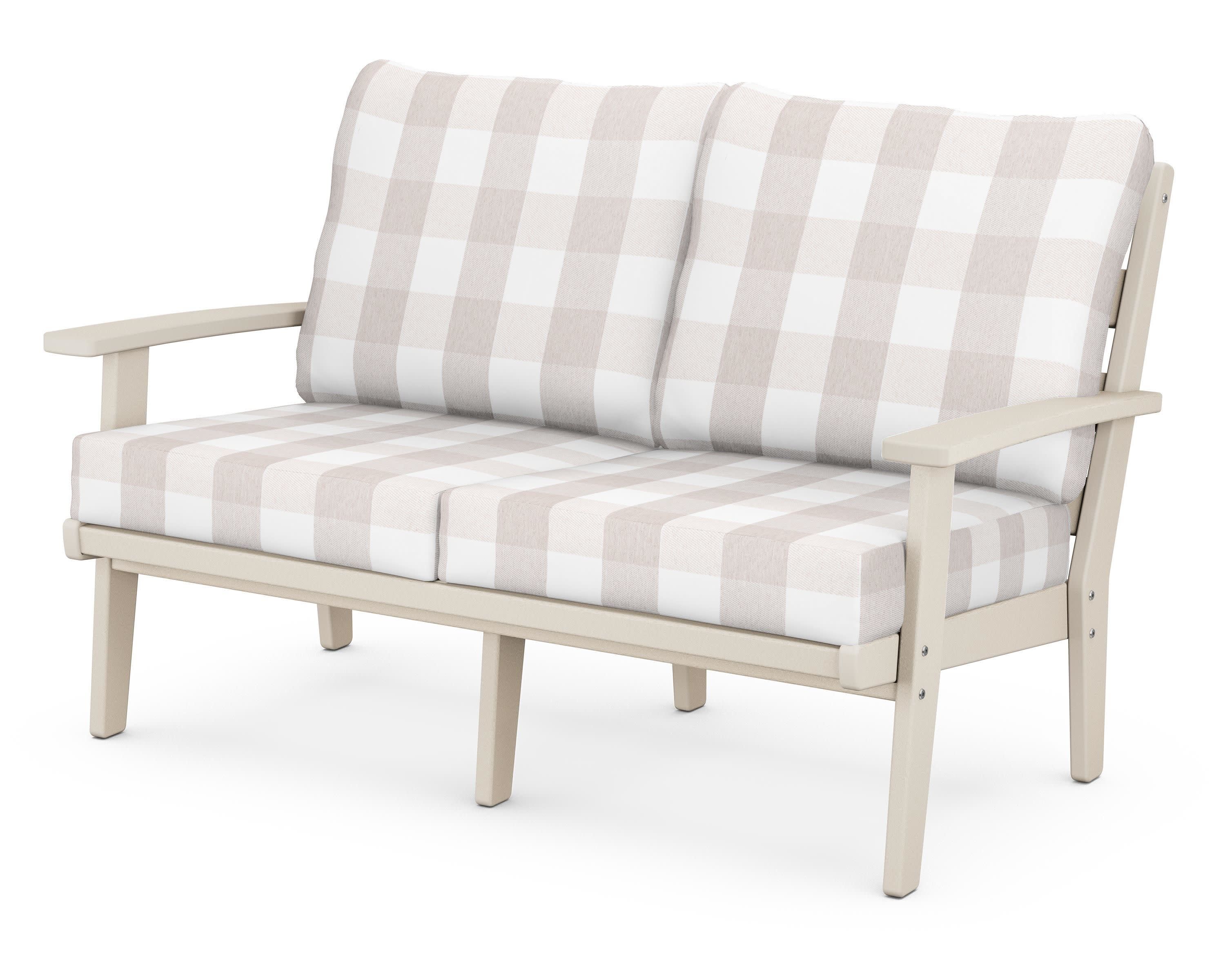 Grant Park Deep Seating Loveseat in Sand / Buffalo Plaid Dune Burlap