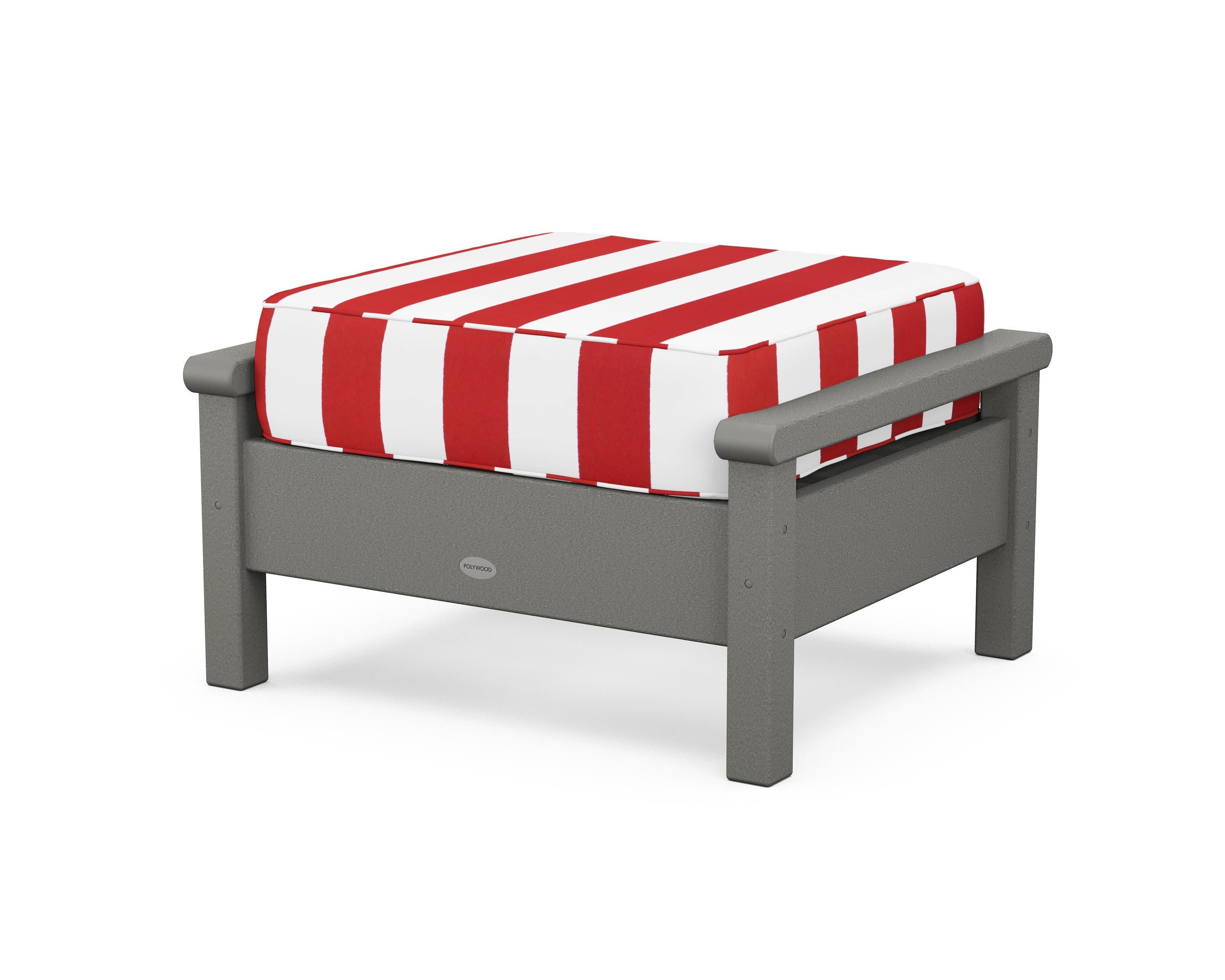 Harbour Deep Seating Ottoman in Slate Grey / Cabana Stripe Crimson