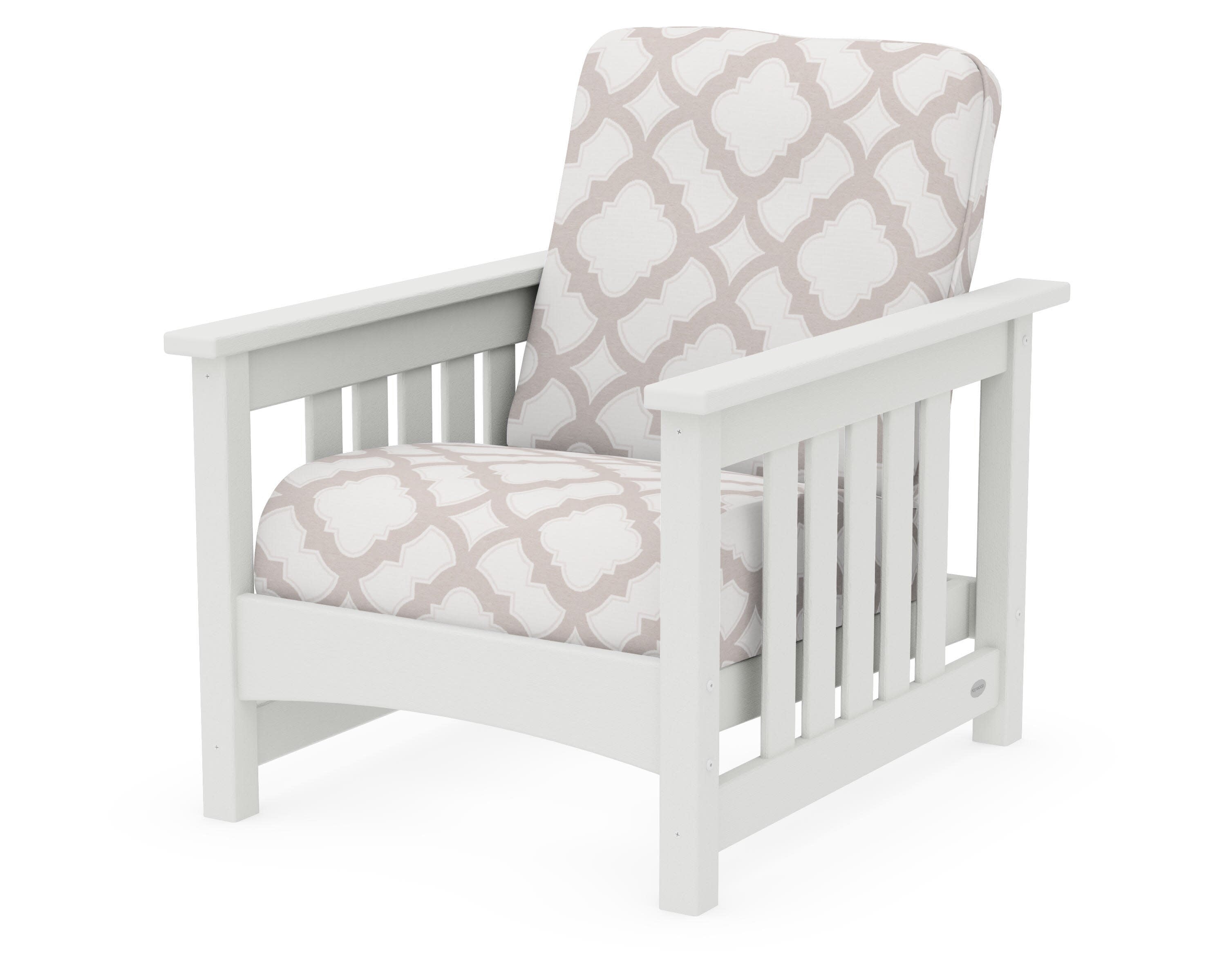 Club Mission Chair in Vintage White / Trellis Dune Burlap