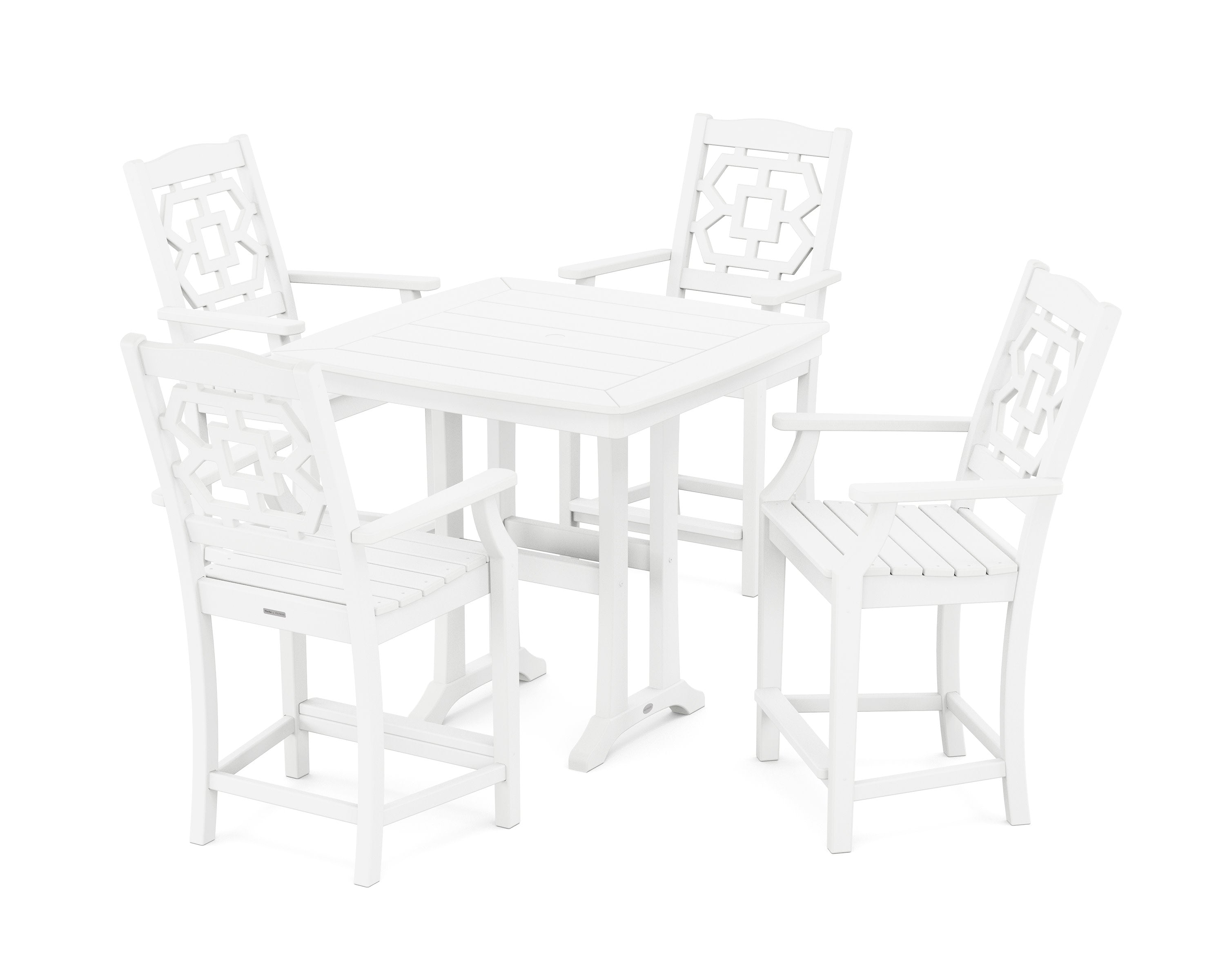 Chinoiserie 5-Piece Counter Set with Trestle Legs in White