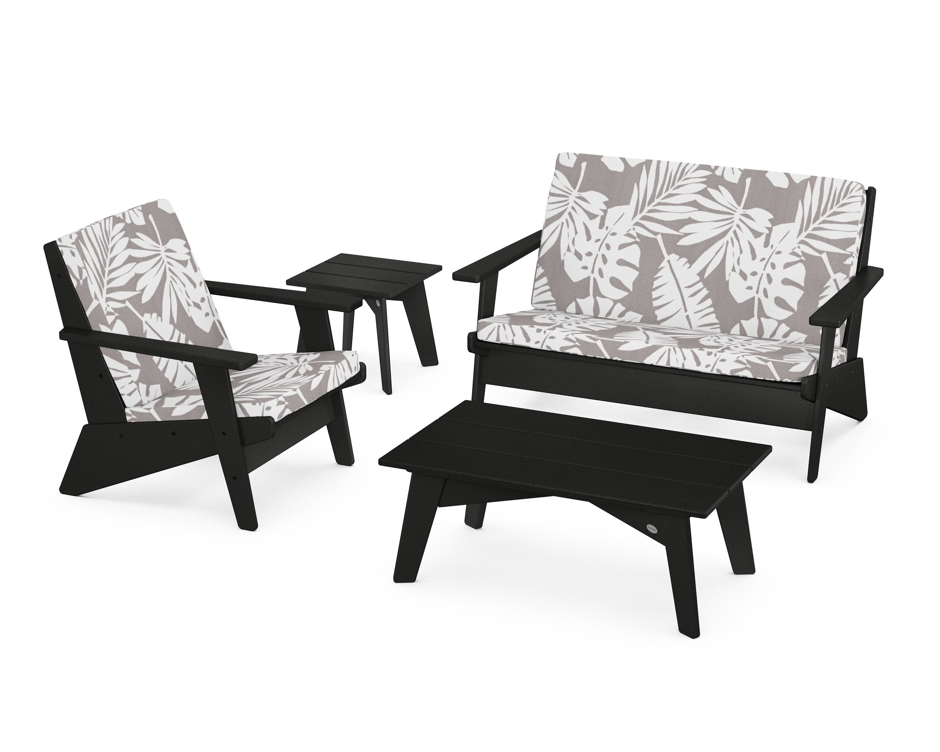 Riviera Modern Lounge 4-Piece Set in Black / Leaf Grey Mist