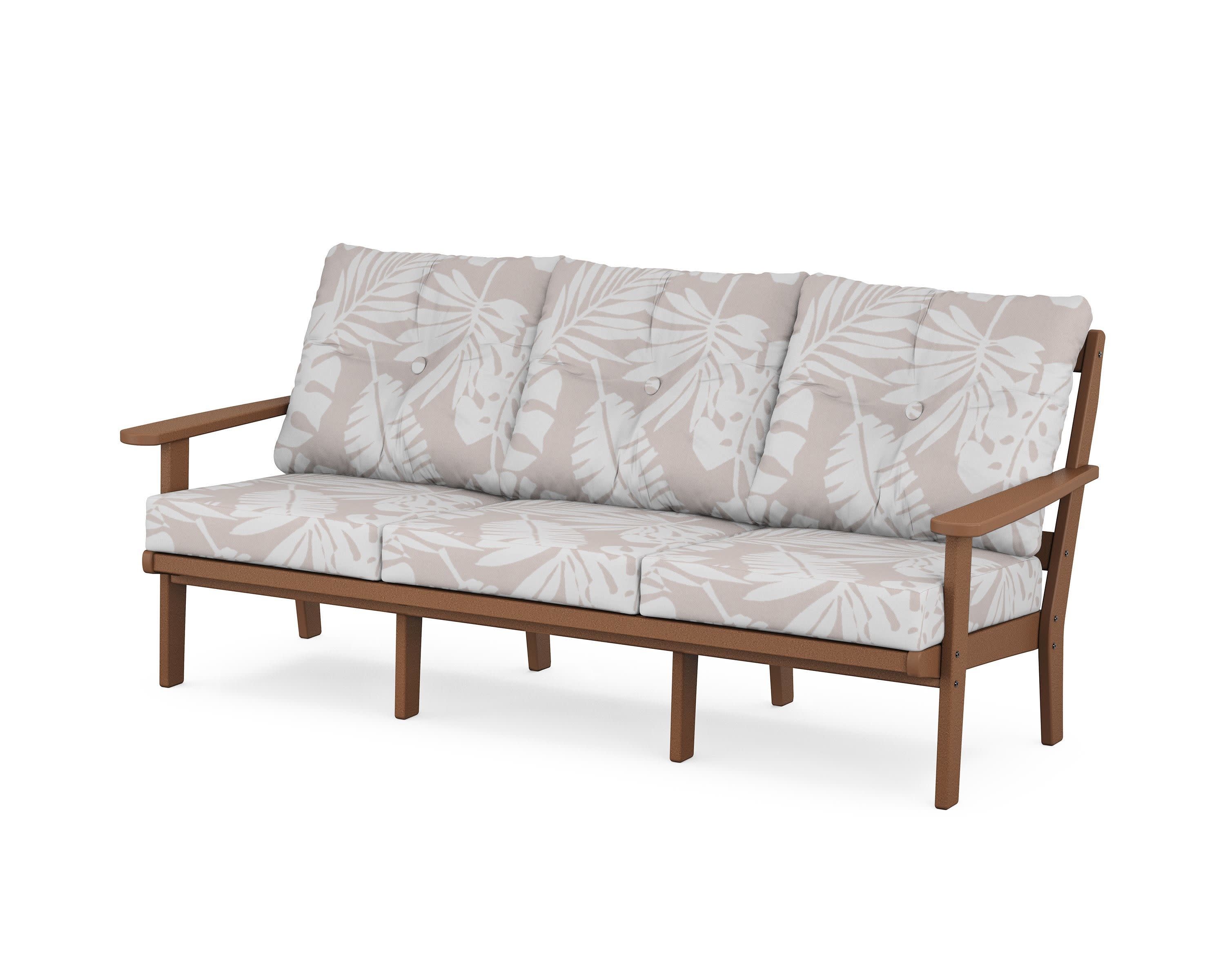 Mission Deep Seating Sofa in Teak / Leaf Dune Burlap