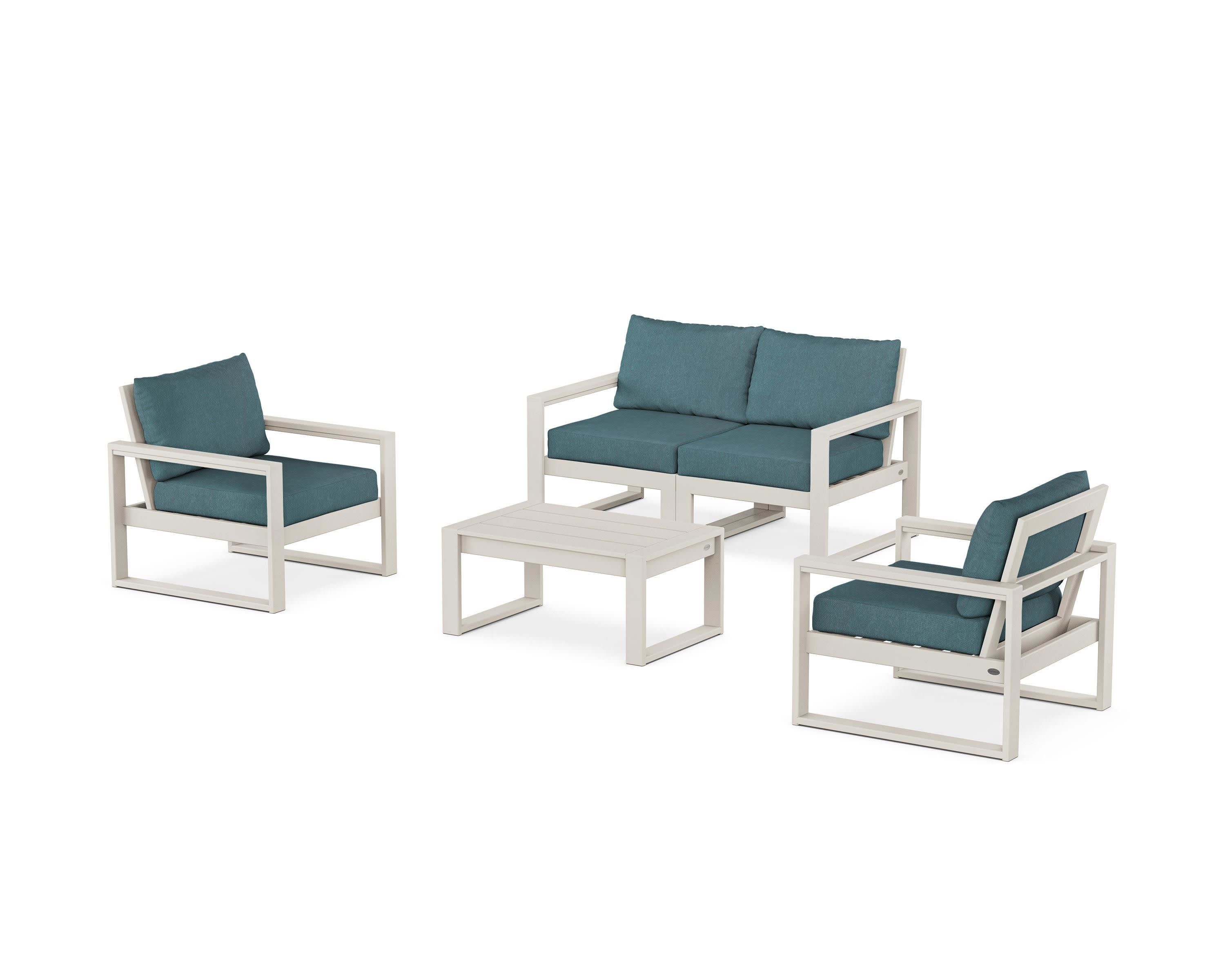 EDGE Sectional 4-Piece Deep Seating Set with Loveseat in Sand / Ocean Teal