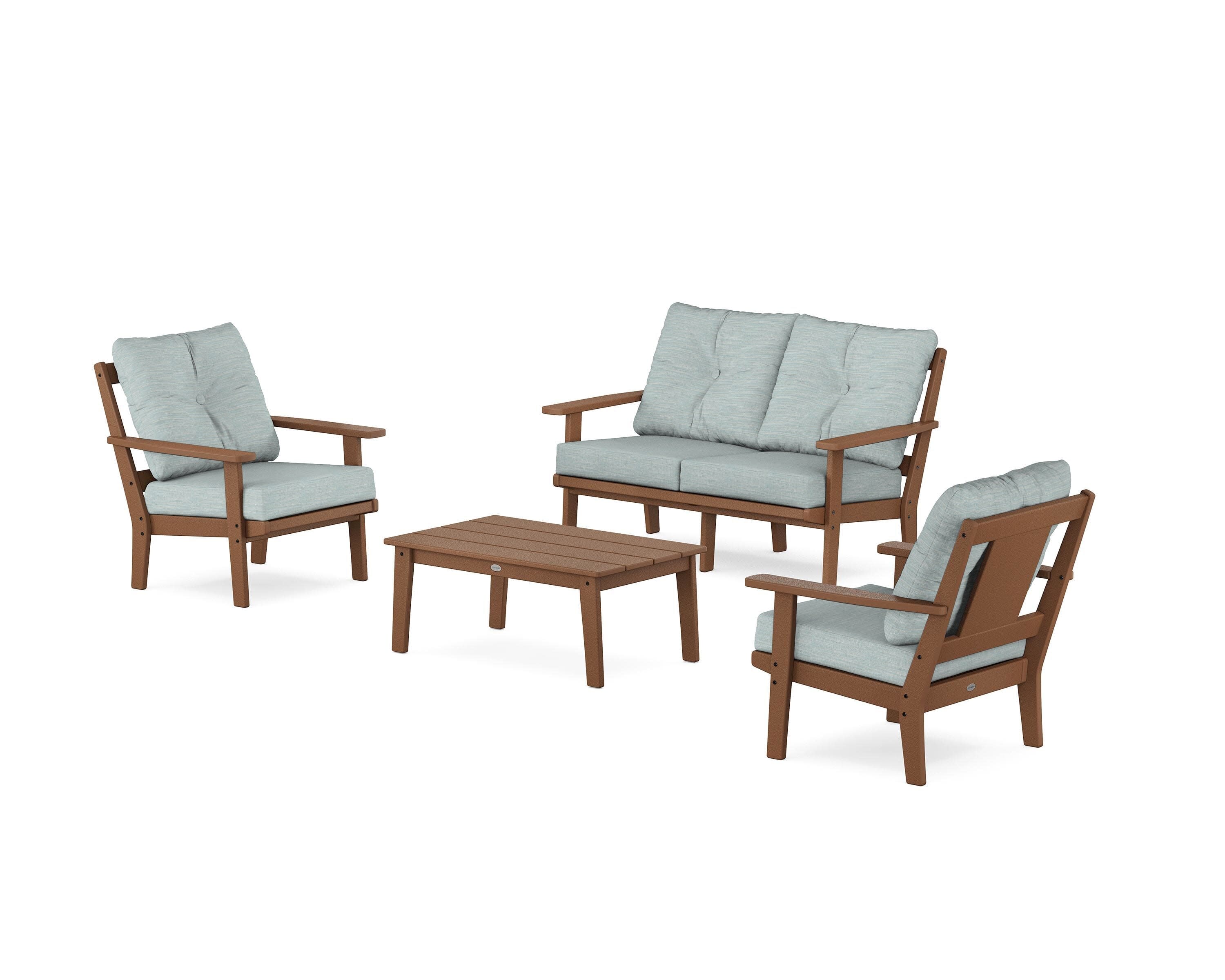 Prairie 4-Piece Deep Seating Set with Loveseat in Teak / Soothe Mist
