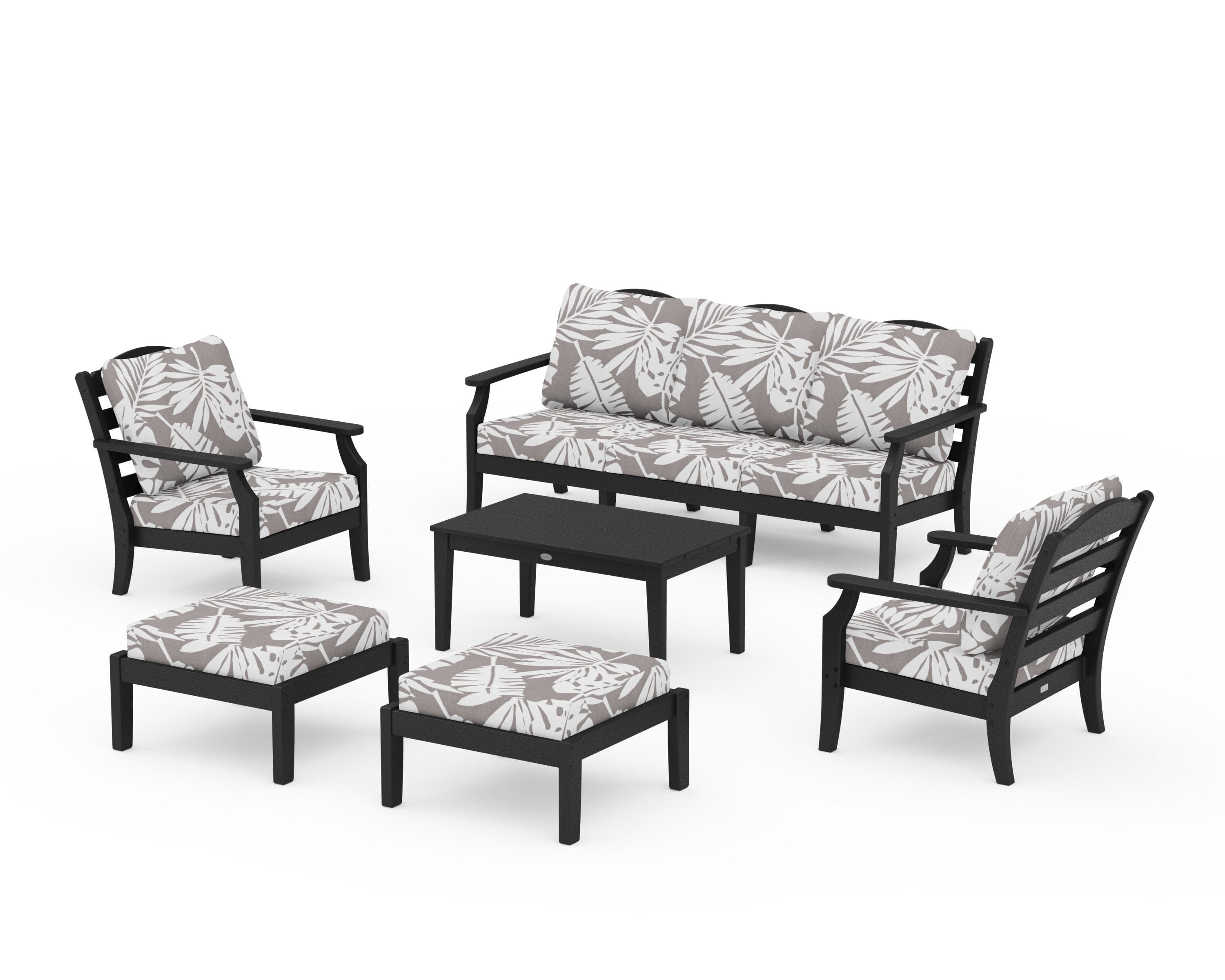 Savannah 6-Piece Lounge Sofa Set in Black / Leaf Grey Mist