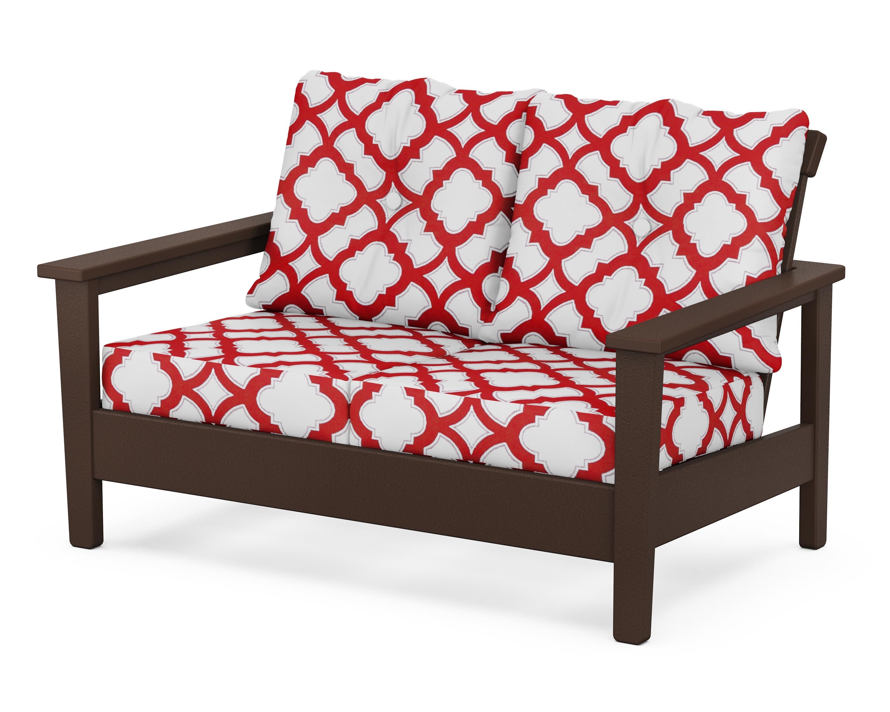 Prescott Deep Seating Loveseat in Mahogany / Trellis Crimson
