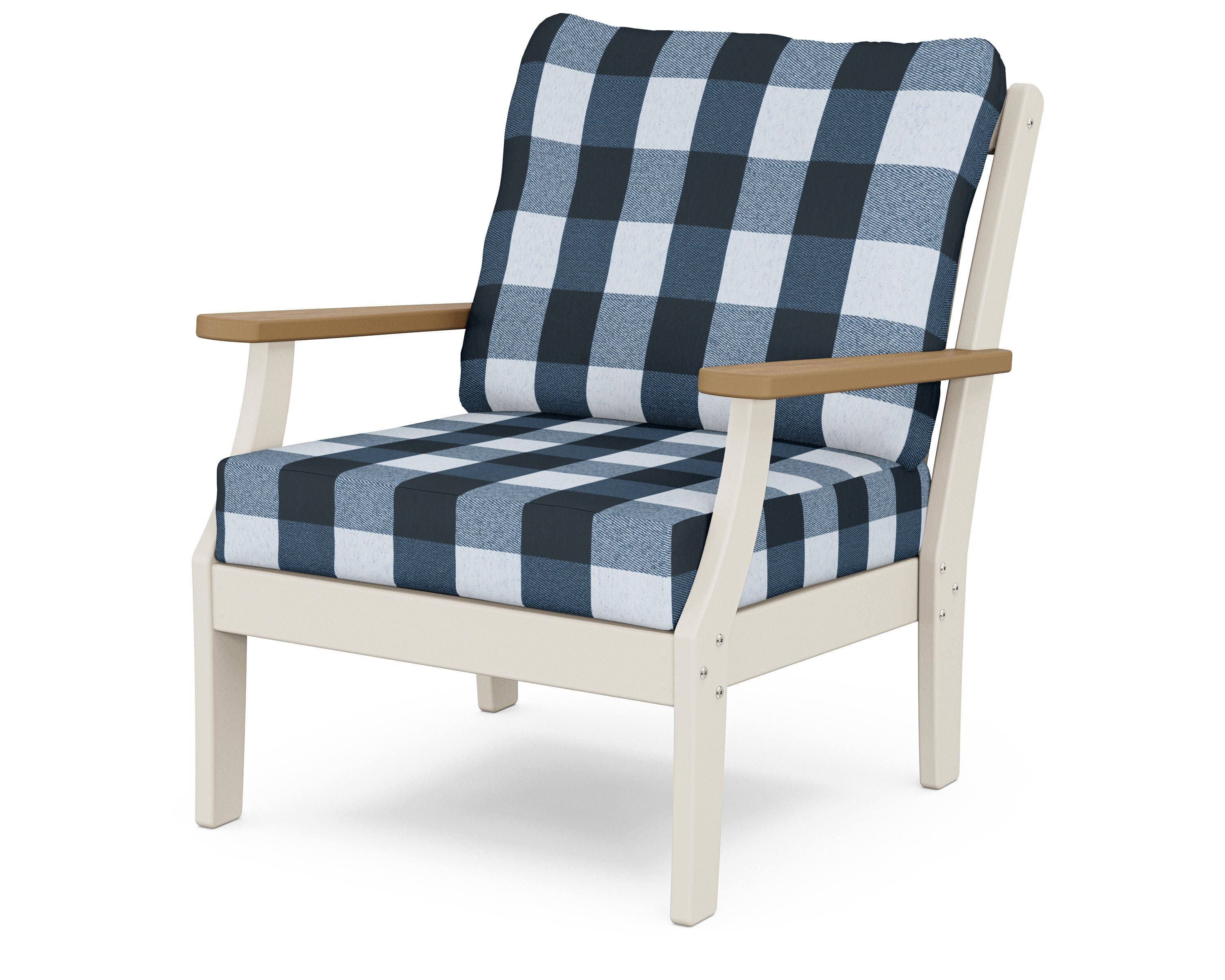 Braxton Deep Seating Chair in Sand / Natural / Buffalo Plaid Marine Indigo