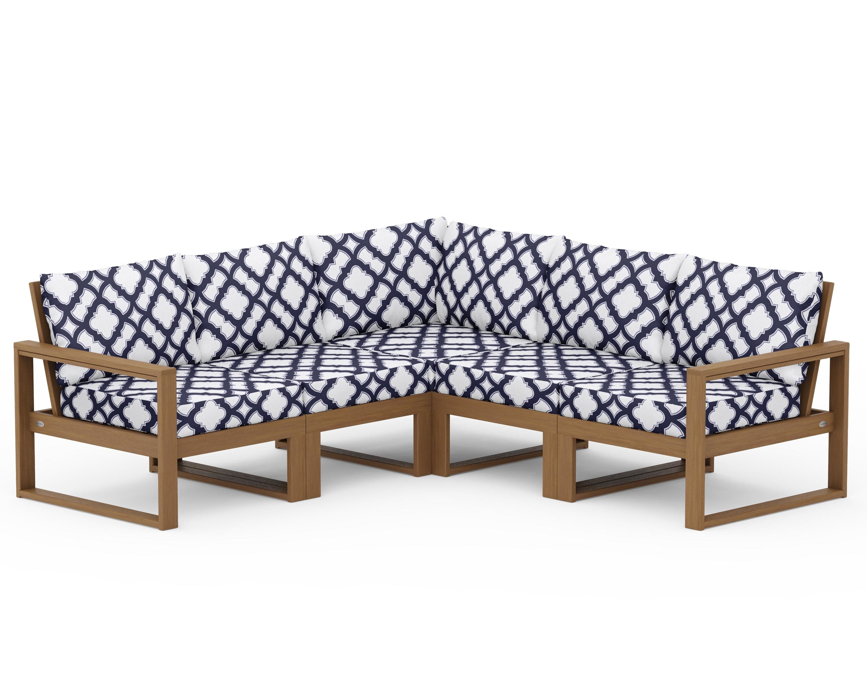 EDGE 5-Piece Modular Deep Seating Set in Natural / Trellis Navy