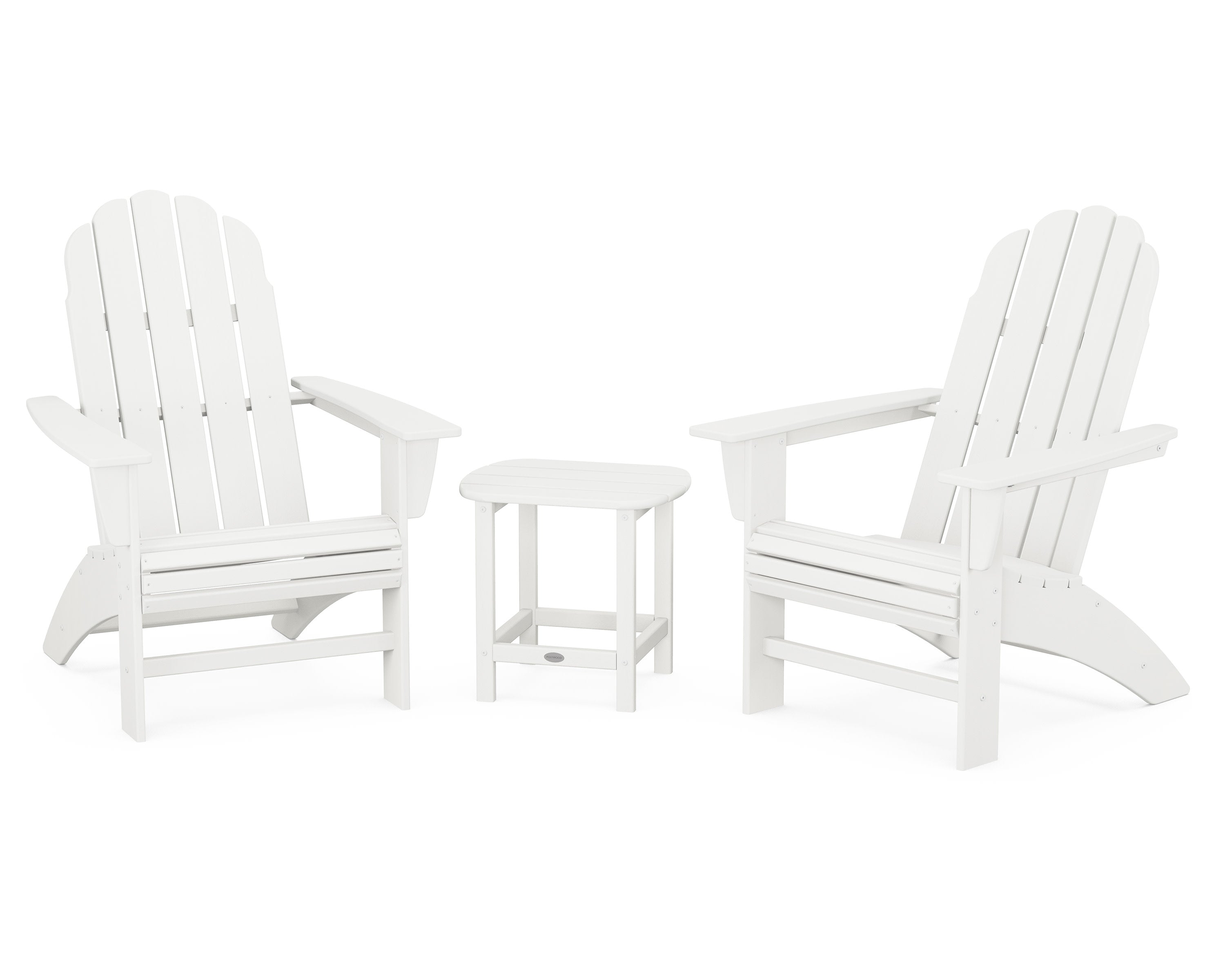 Vineyard 3-Piece Curveback Adirondack Set with South Beach 18" Side Table in Vintage White