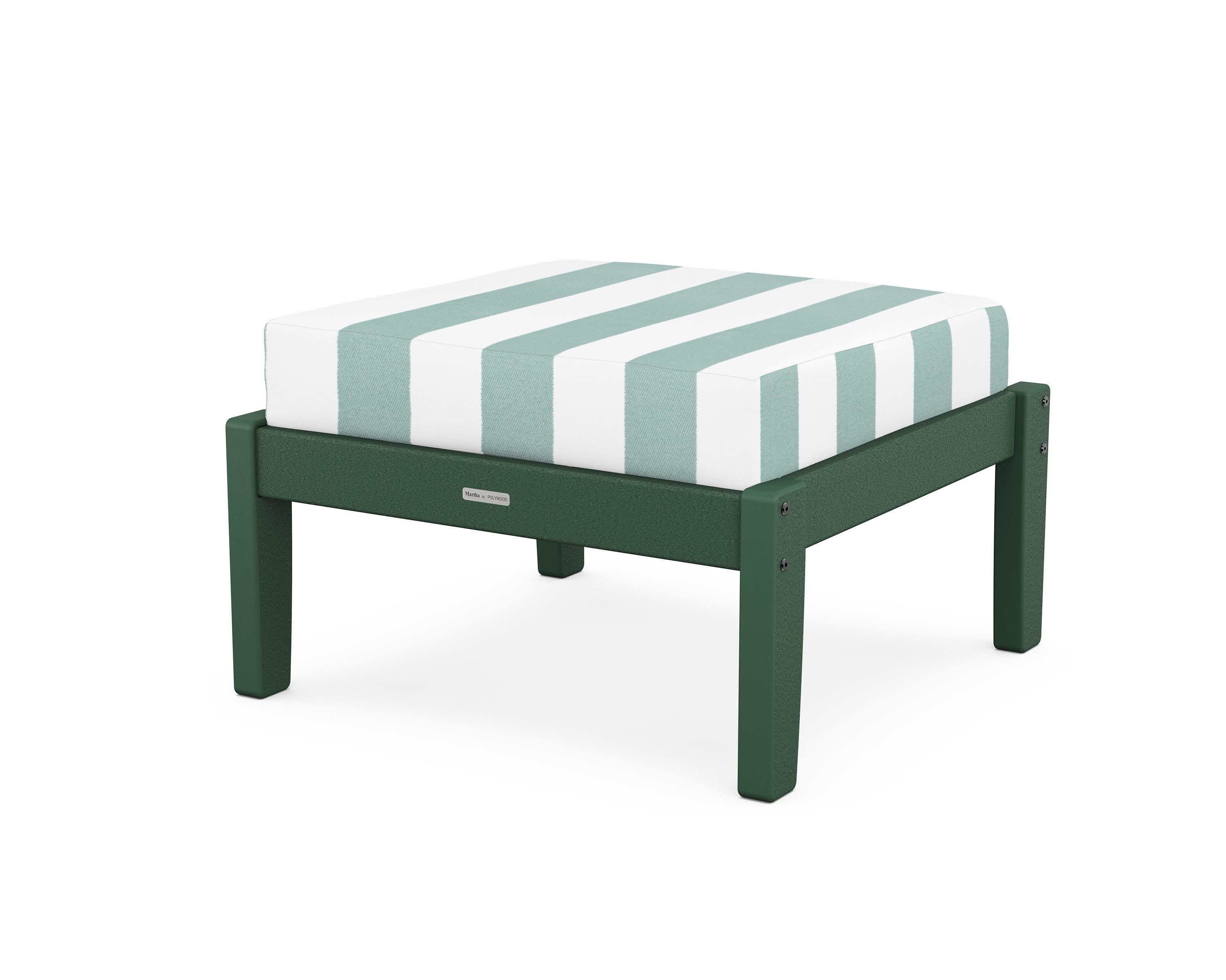 Chinoiserie Deep Seating Ottoman in Green / Cabana Stripe Glacier Spa