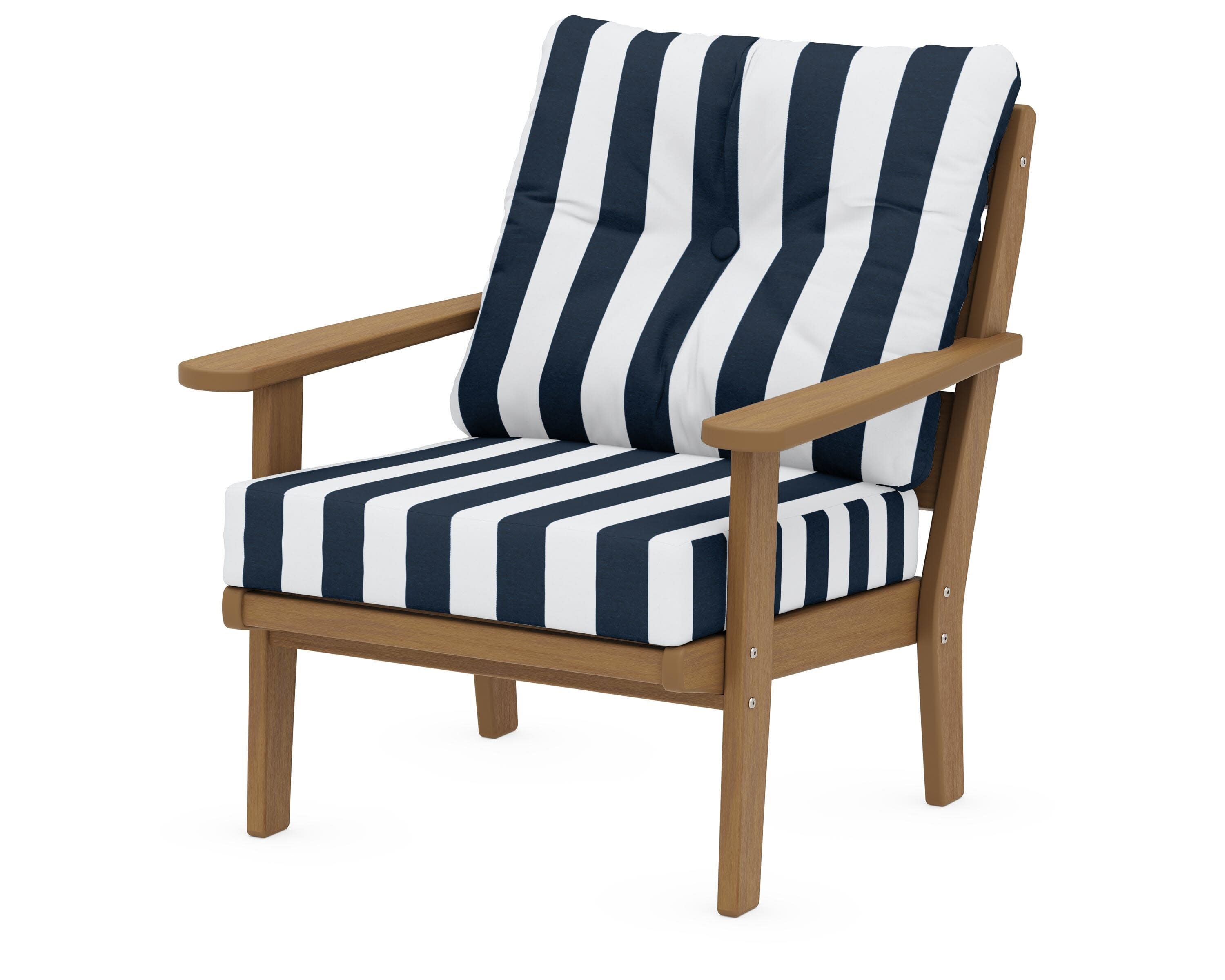 Lakeside Deep Seating Chair in Natural / Cabana Stripe Marine Indigo