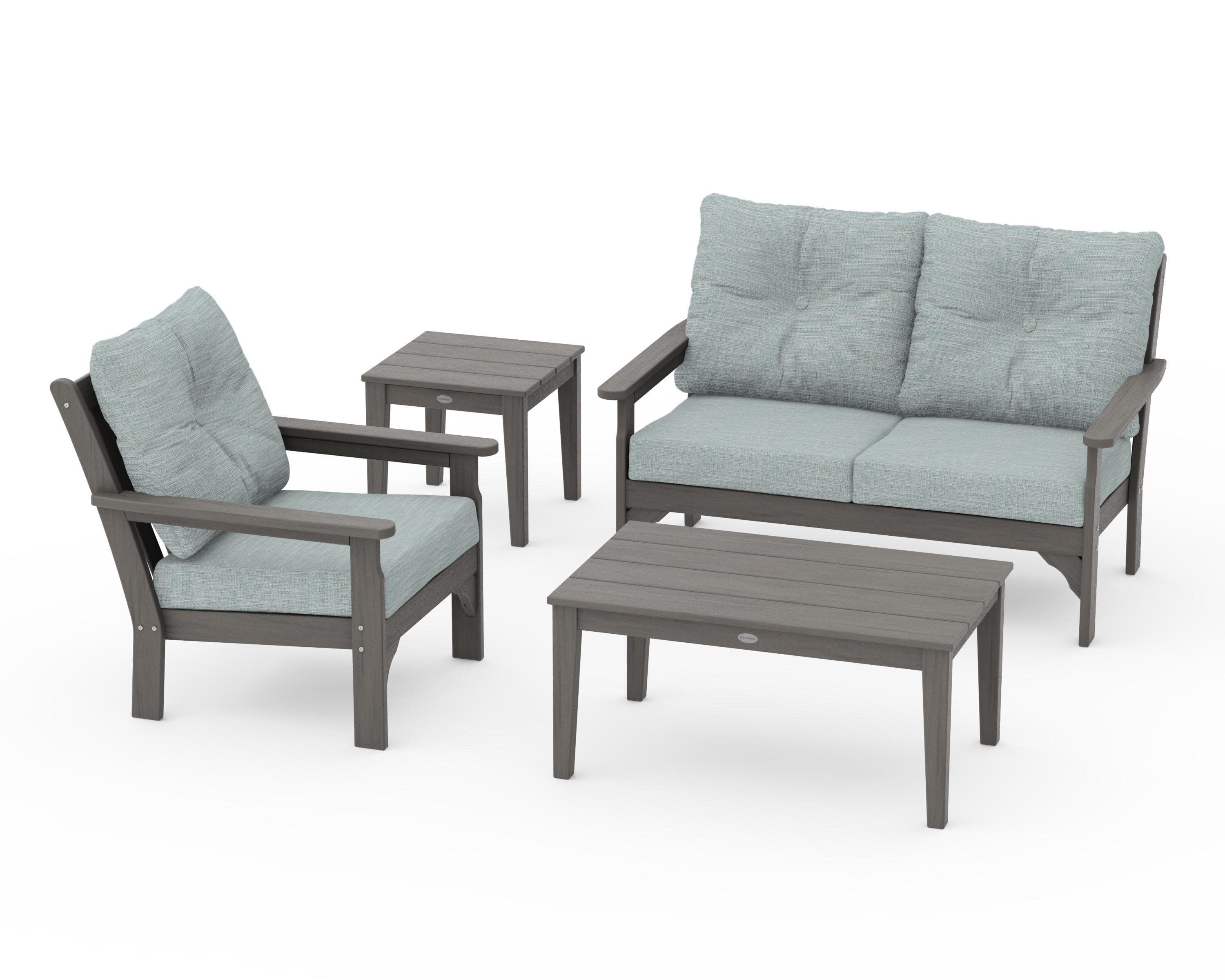 Vineyard 4-Piece Deep Seating Set in Driftwood / Soothe Mist