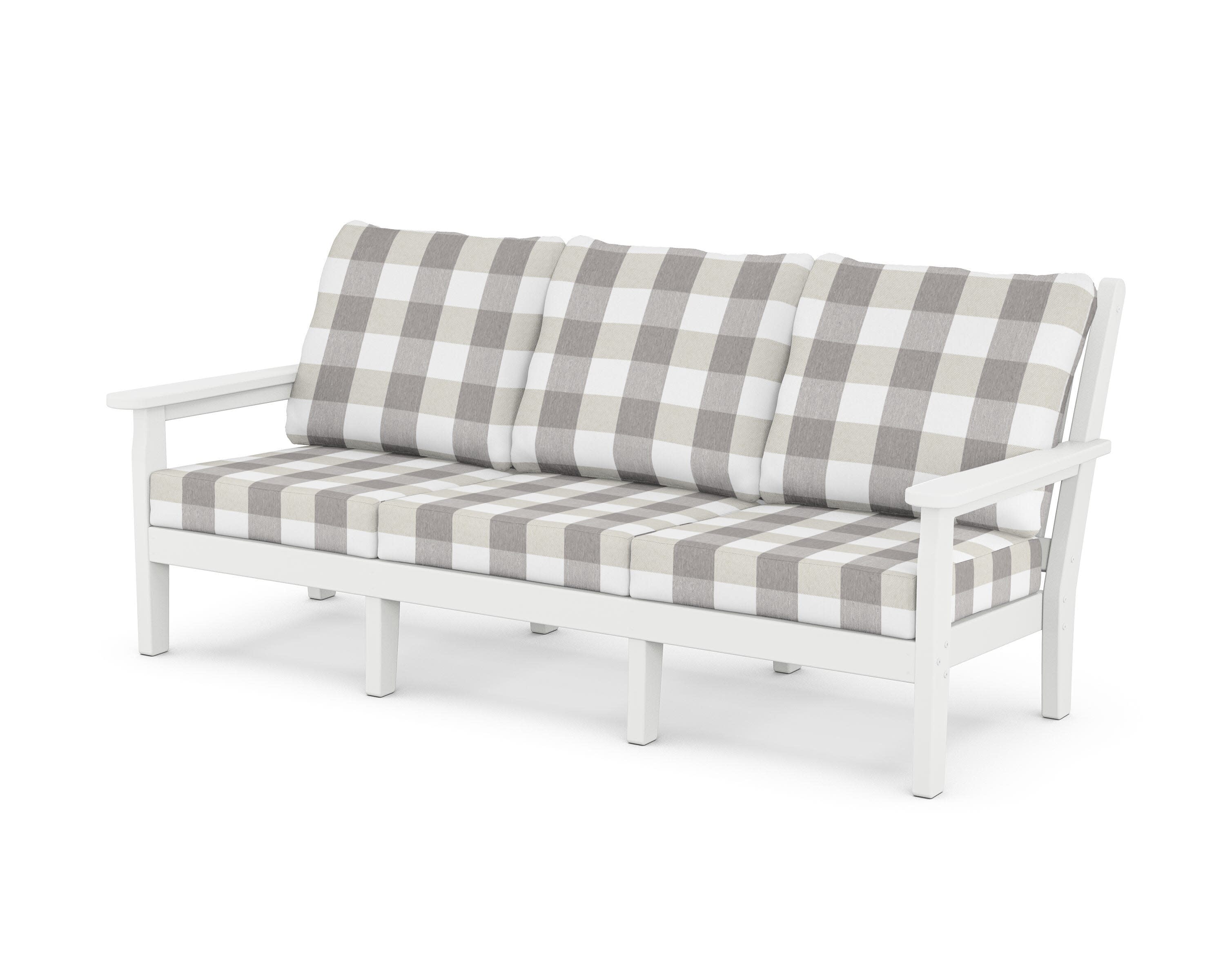 Chippendale Deep Seating Sofa in White / Buffalo Plaid Grey Mist