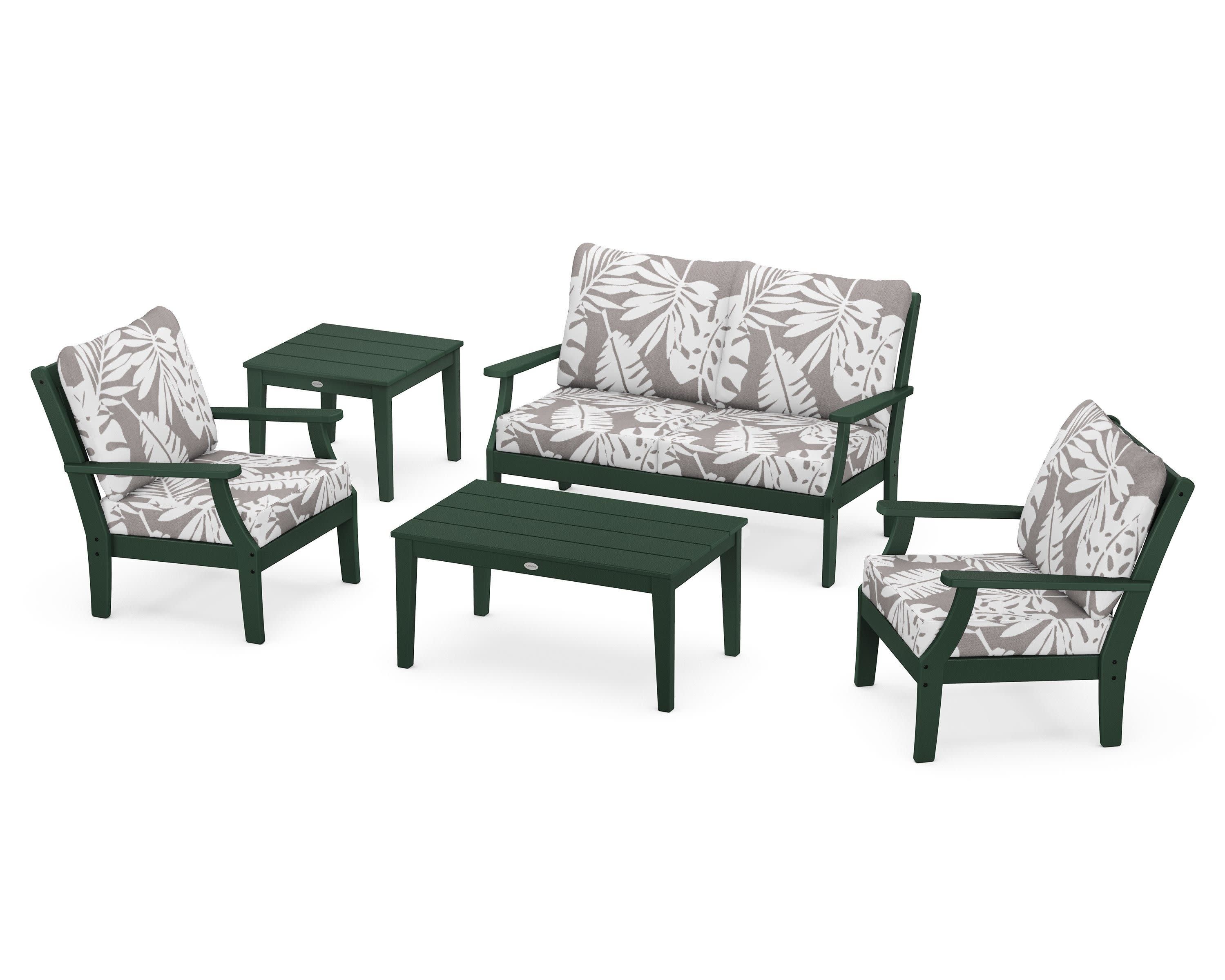 Braxton 5-Piece Deep Seating Set in Green / Leaf Grey Mist