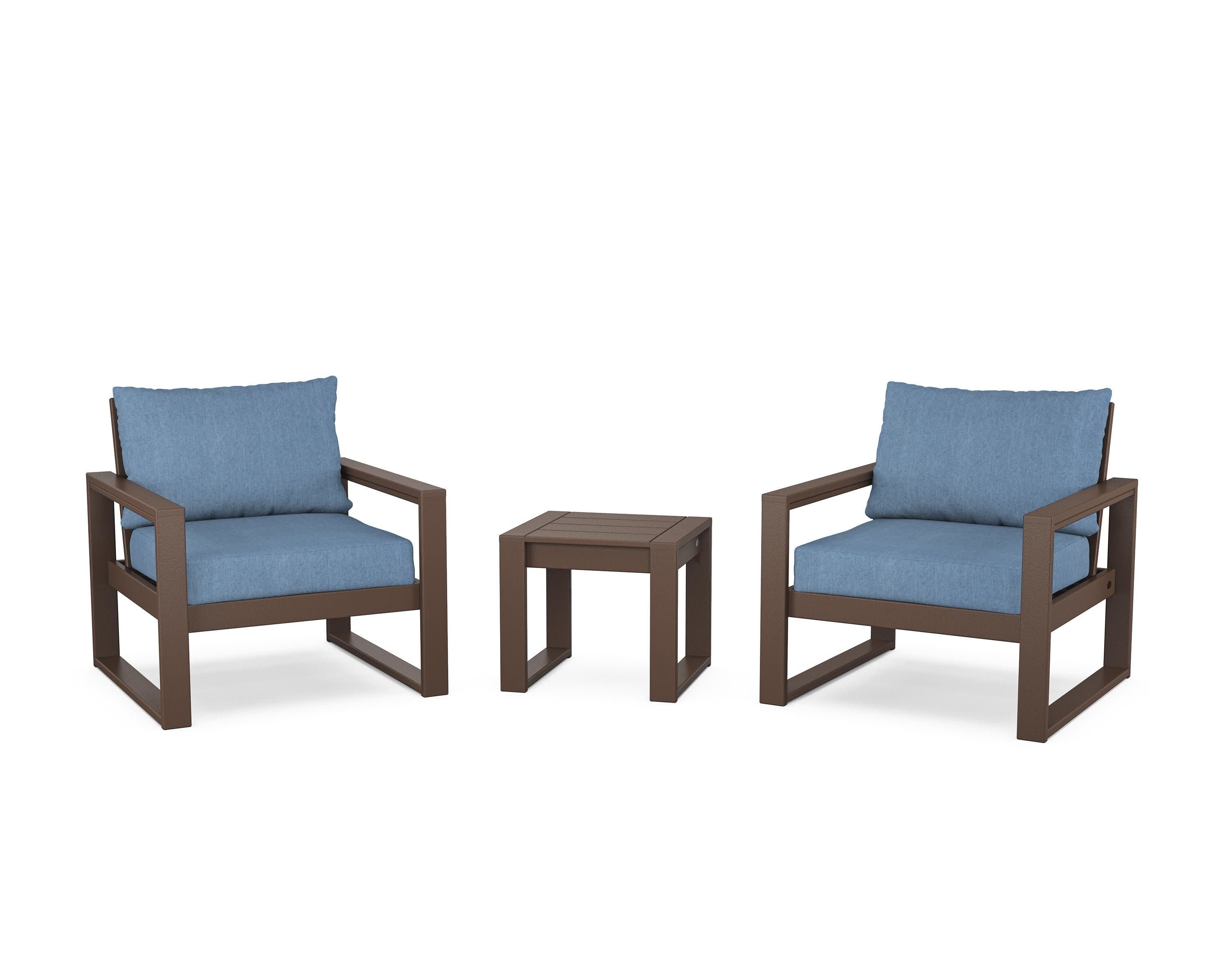 EDGE Sectional 3-Piece Deep Seating Set in Mahogany / Sky Blue
