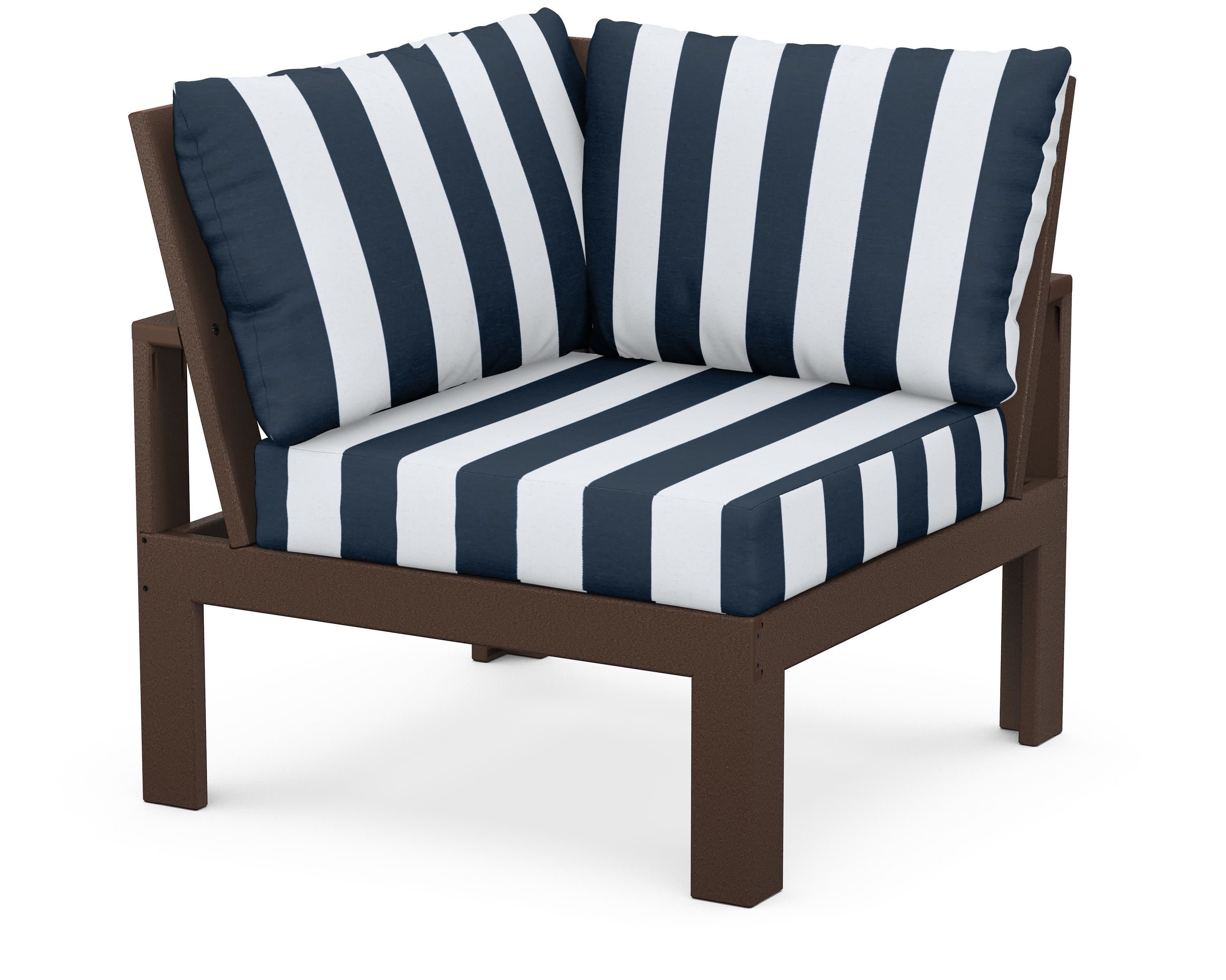 Modular Corner Chair in Mahogany / Cabana Stripe Marine Indigo