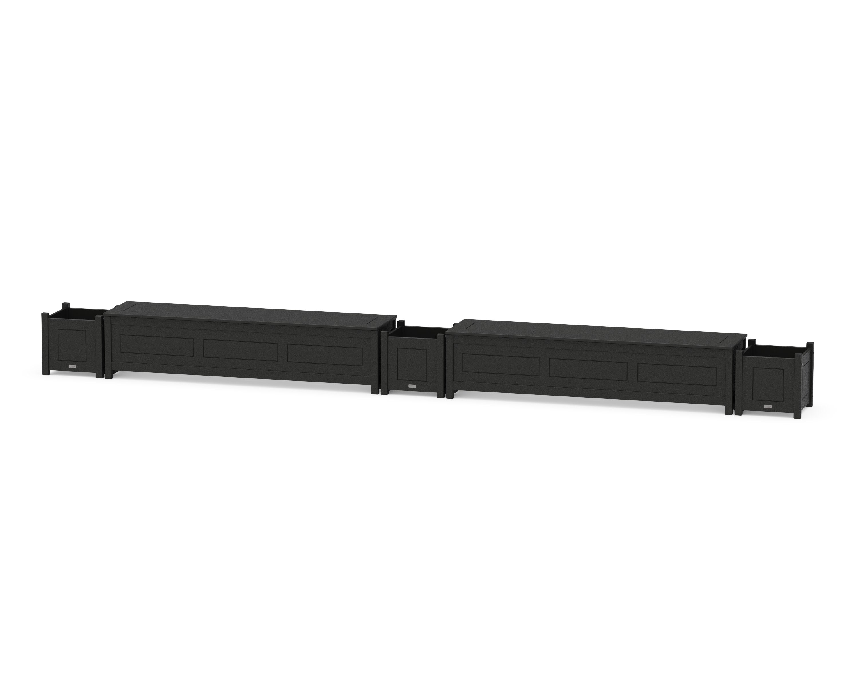 72" Country Living Straight Double Planter Storage Bench Set in Black