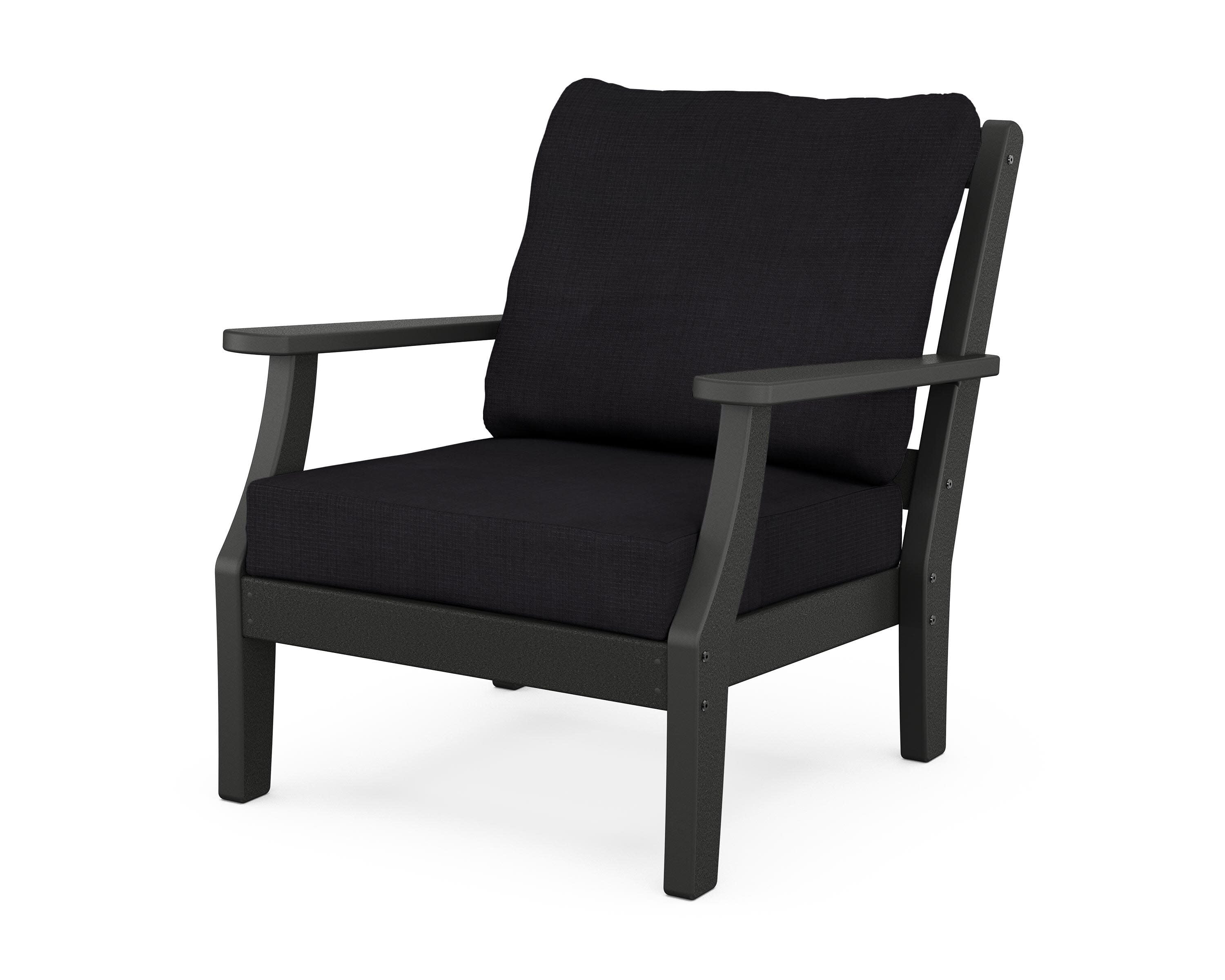 Chinoiserie Deep Seating Chair in Black / Midnight Linen