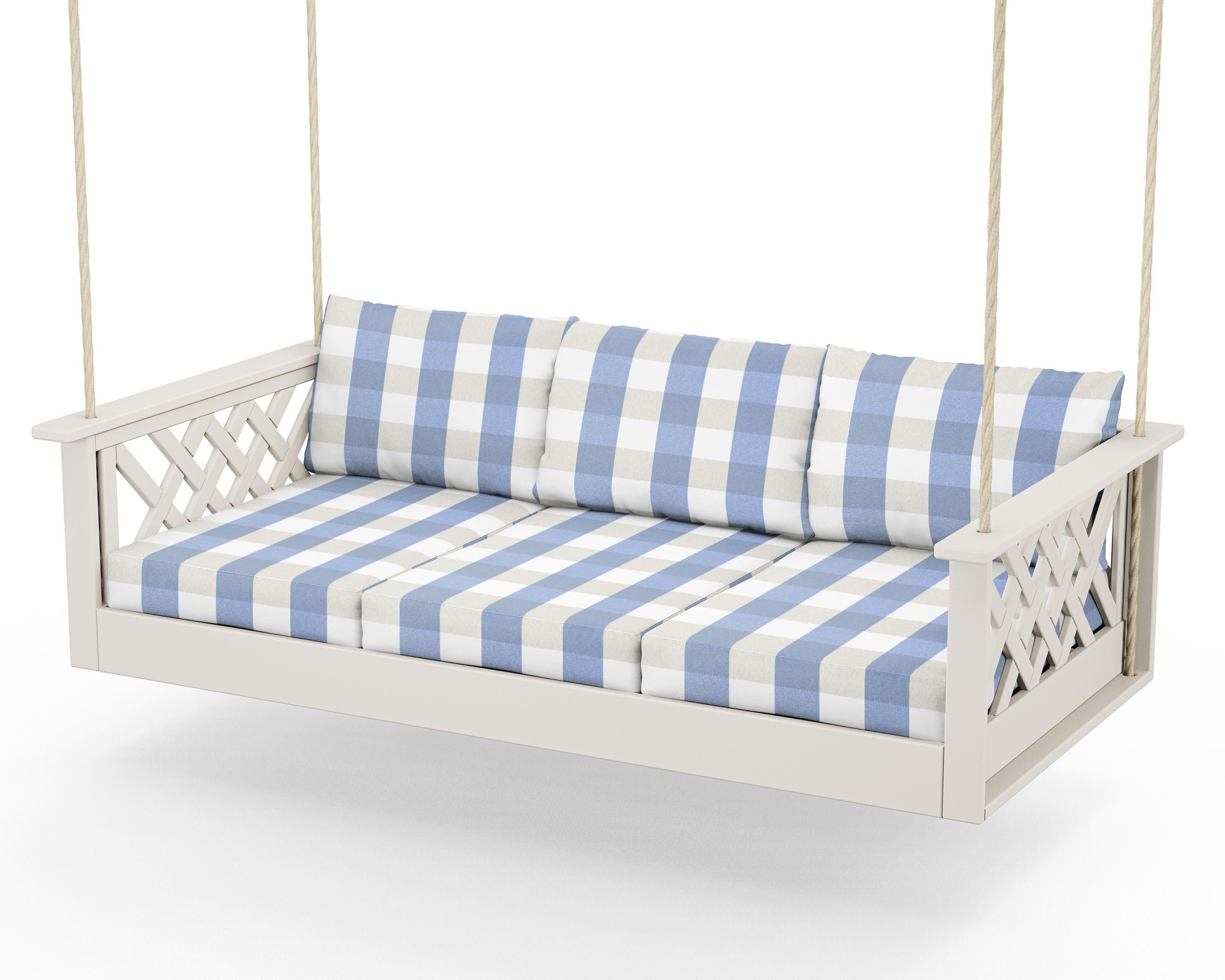 Wovendale Daybed Swing in Sand / Buffalo Plaid Sky Blue