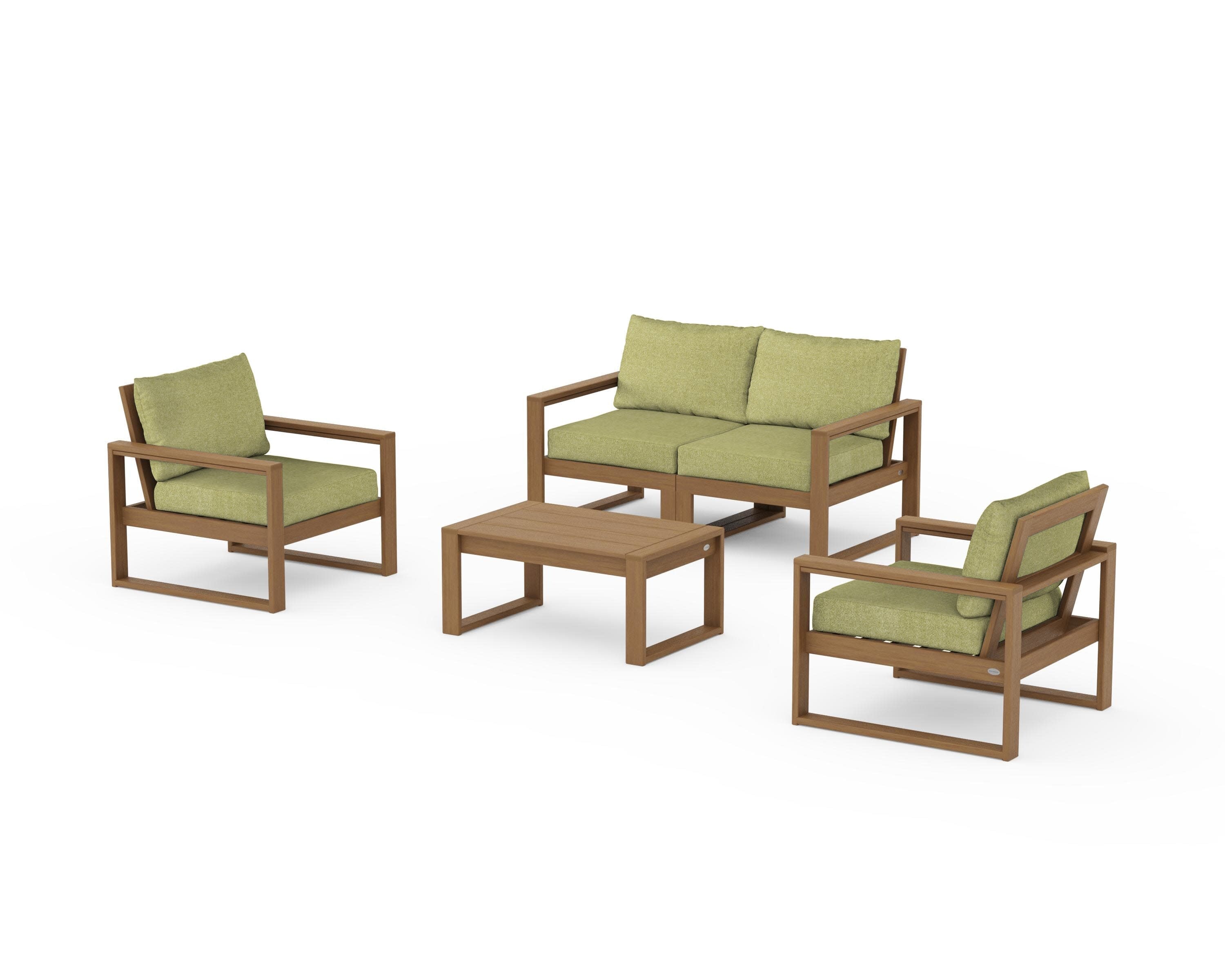 EDGE Sectional 4-Piece Deep Seating Set with Loveseat in Natural / Chartreuse Boucle