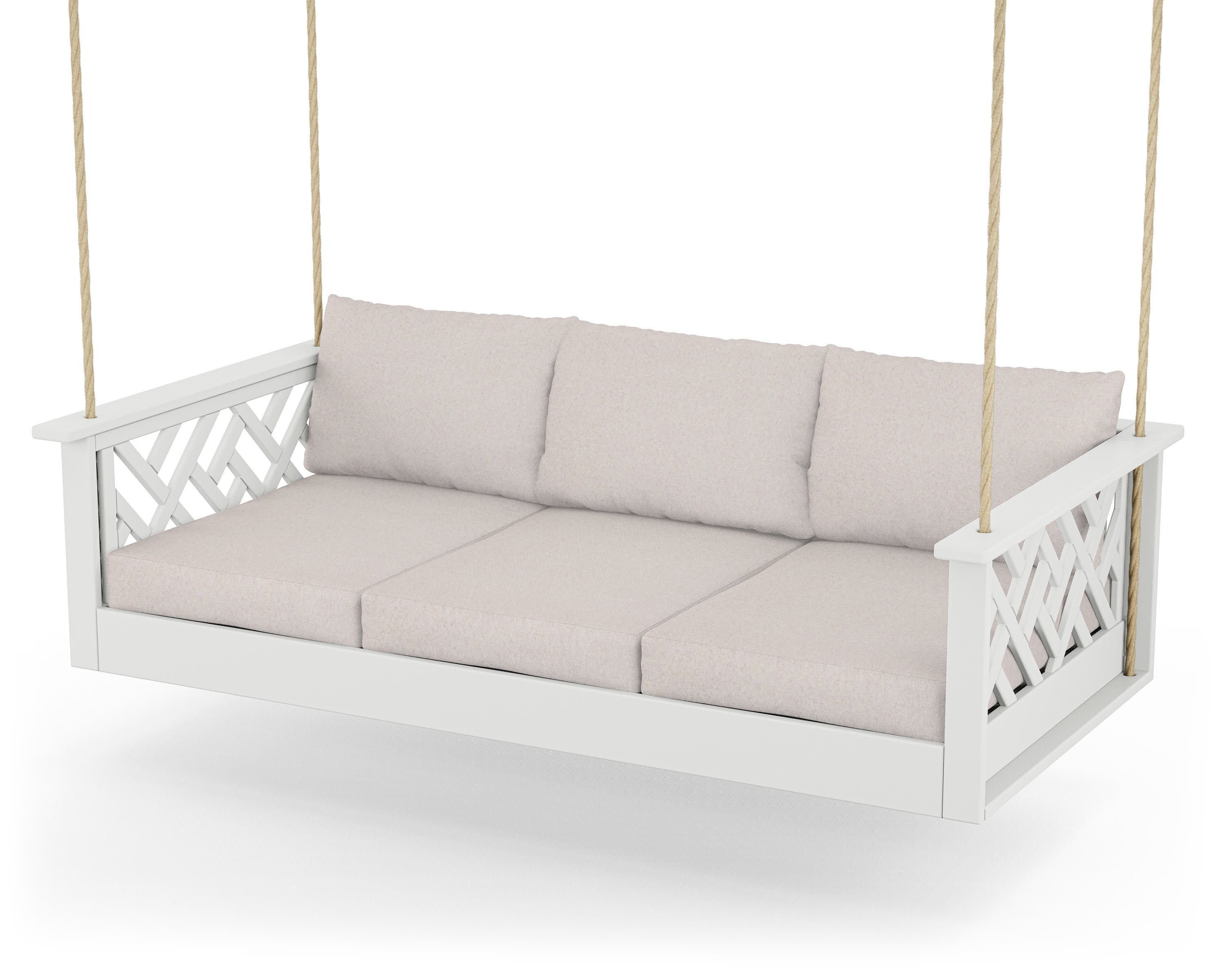 Chippendale Daybed Swing in White / Dune Burlap