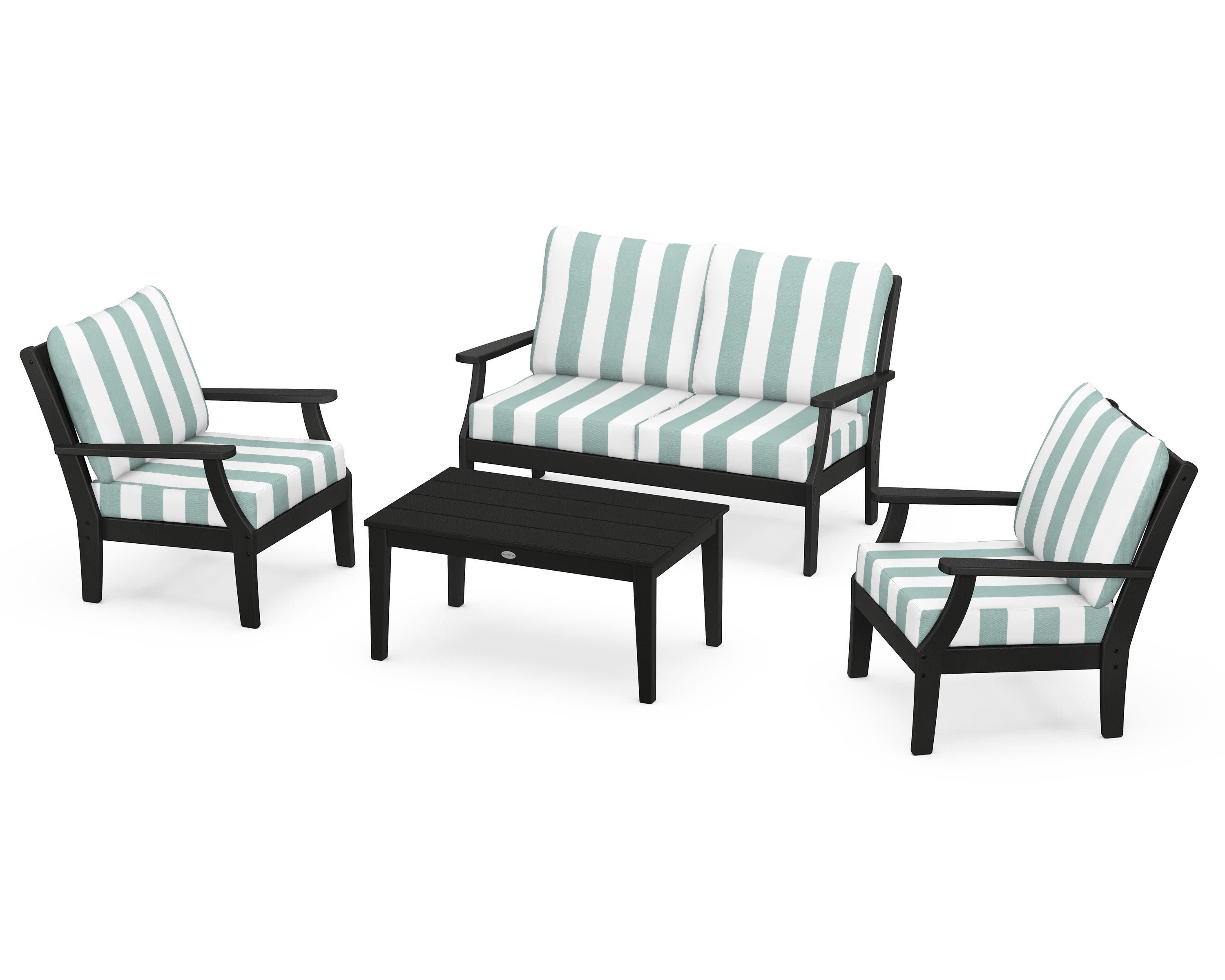 Braxton 4-Piece Deep Seating Chair Set in Black / Cabana Stripe Glacier Spa