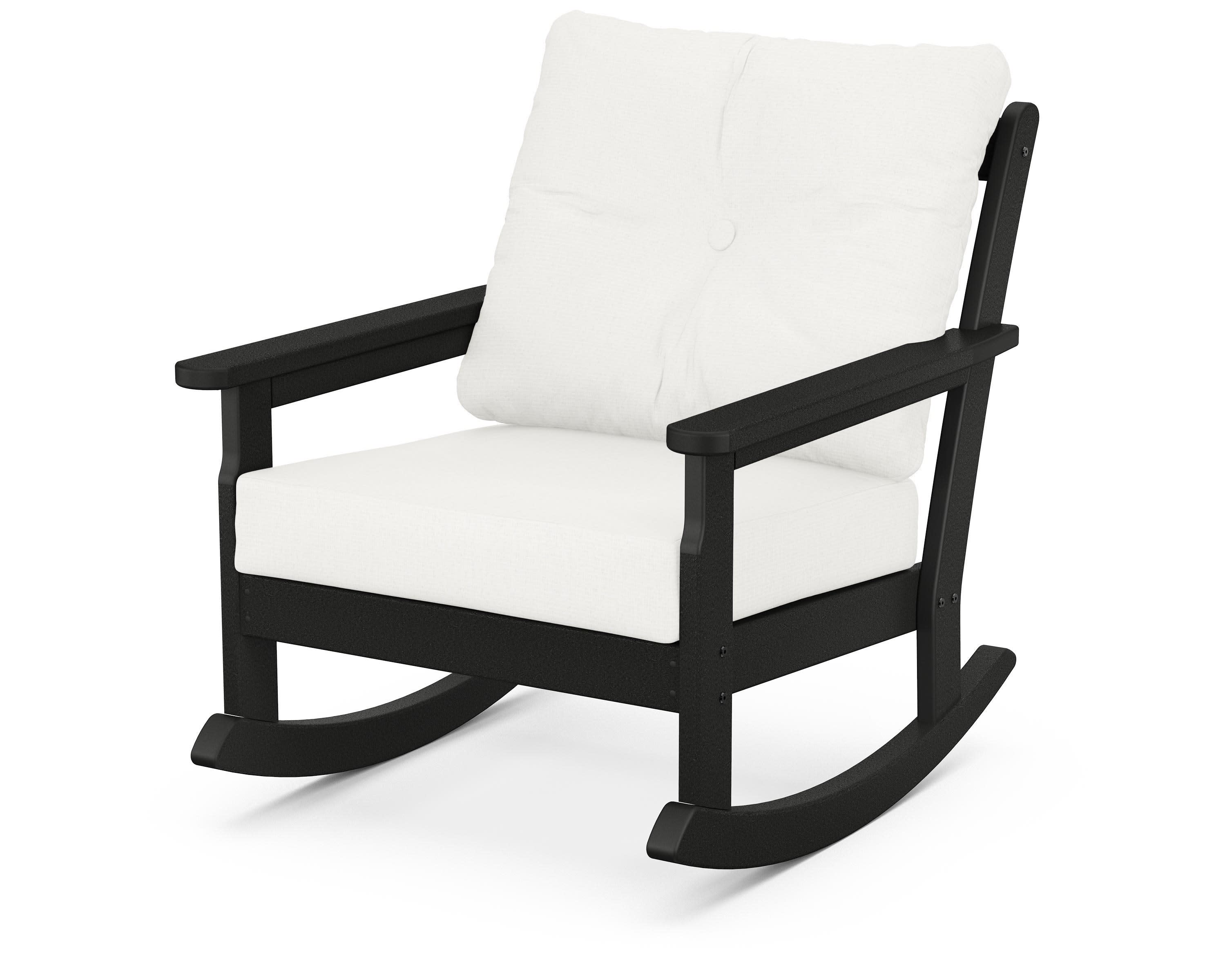 Vineyard Deep Seating Rocking Chair in Black / Natural Linen