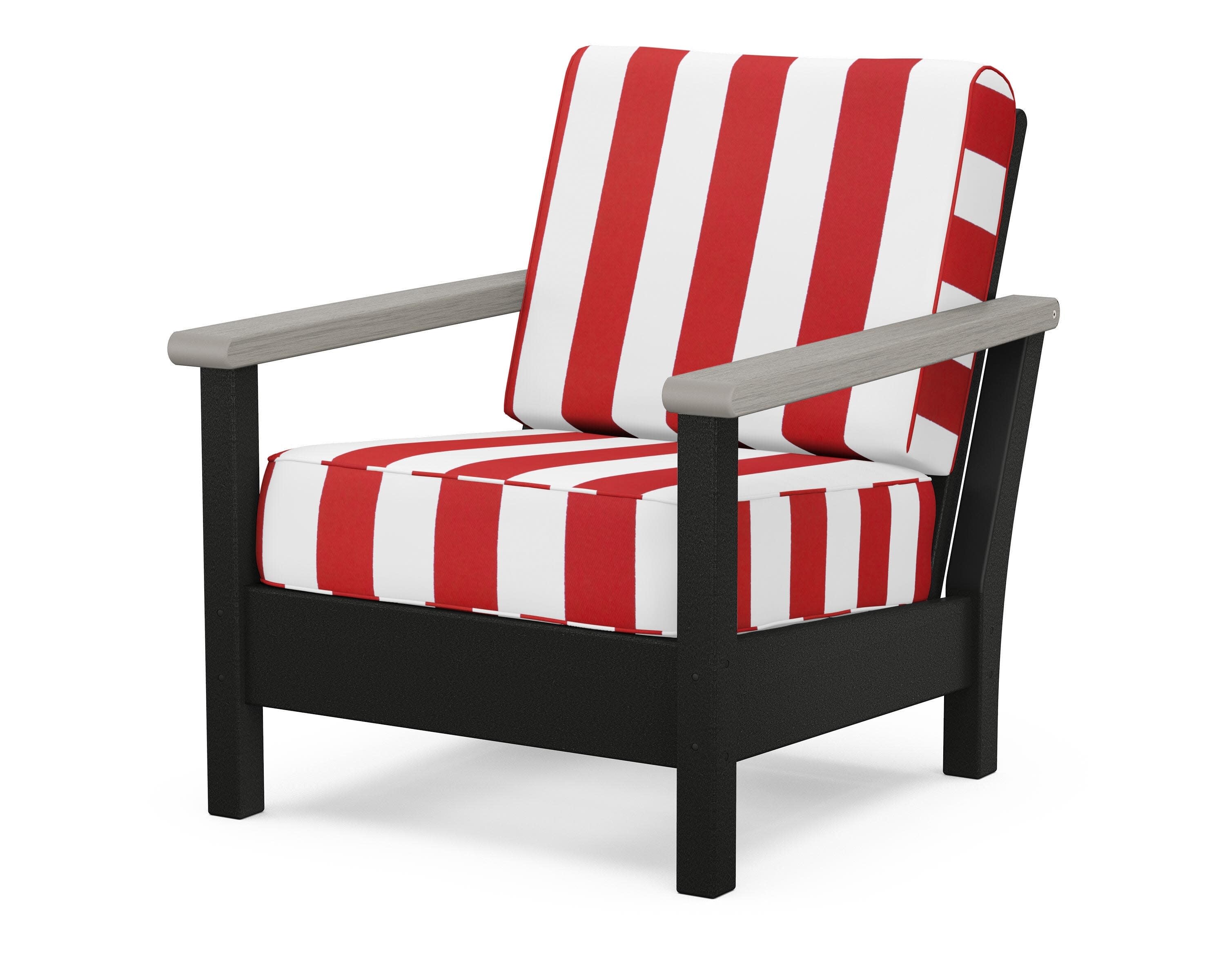 Harbour Deep Seating Chair in Black / Driftwood / Cabana Stripe Crimson