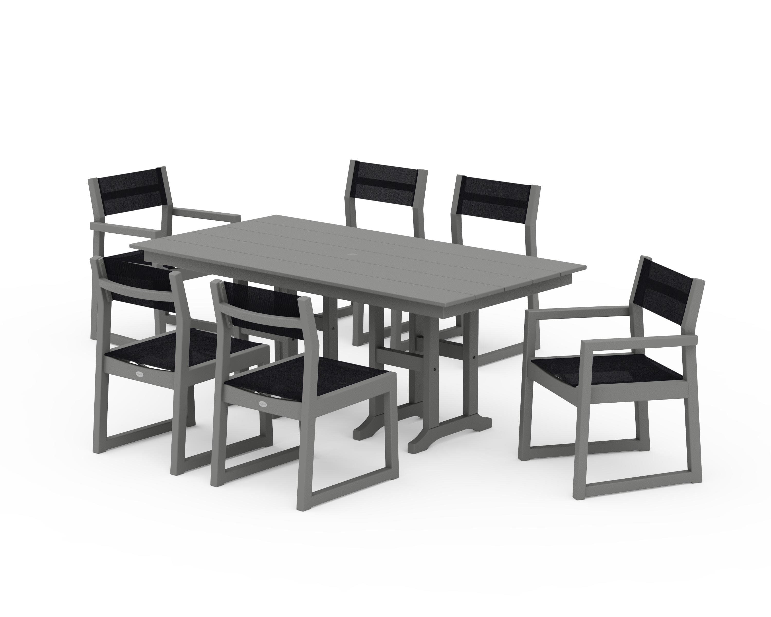 EDGE Sling 7-Piece Farmhouse Dining Set in Slate Grey / Black Sling