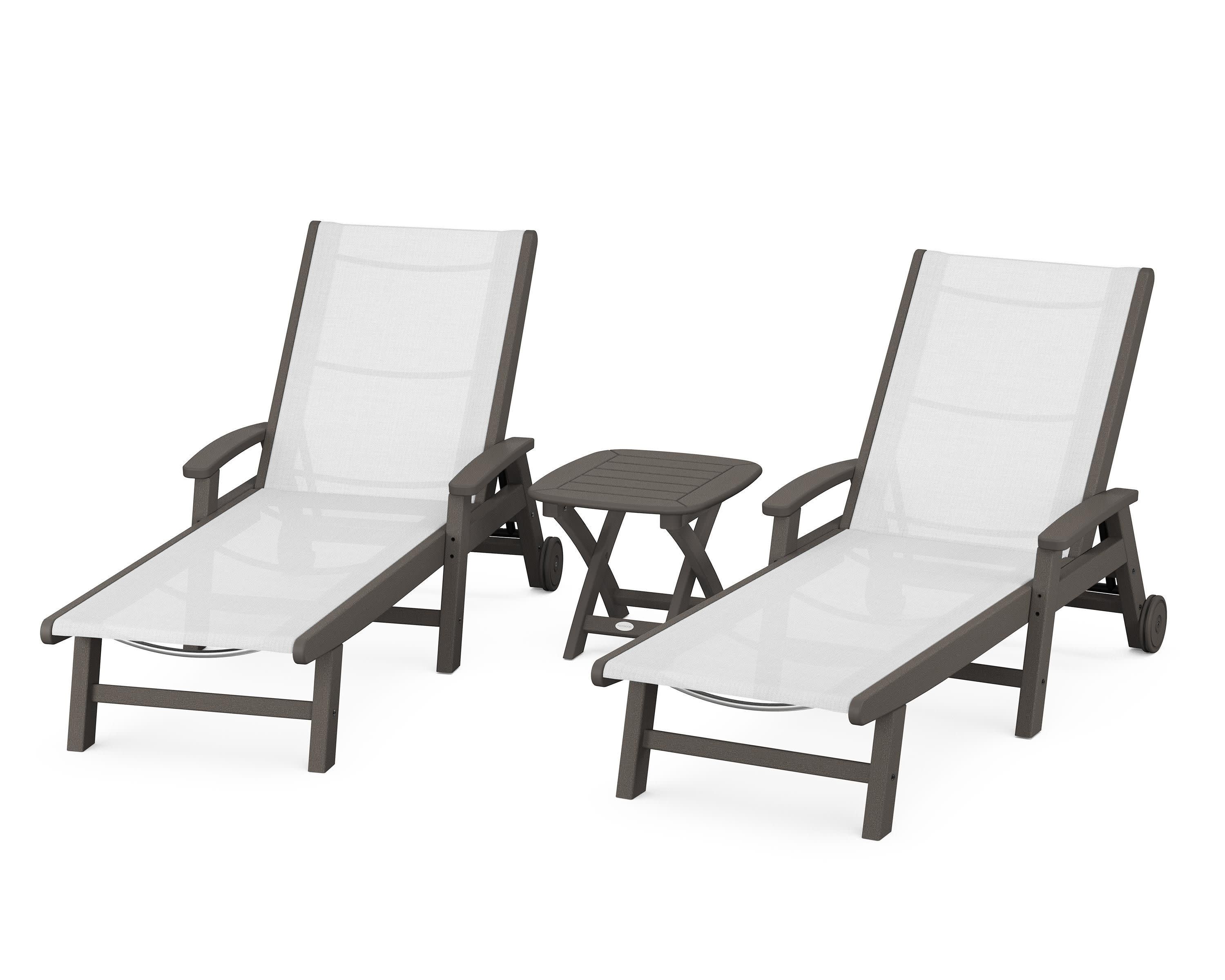 Coastal 3-Piece Wheeled Chaise Set in Vintage Coffee / White Sling