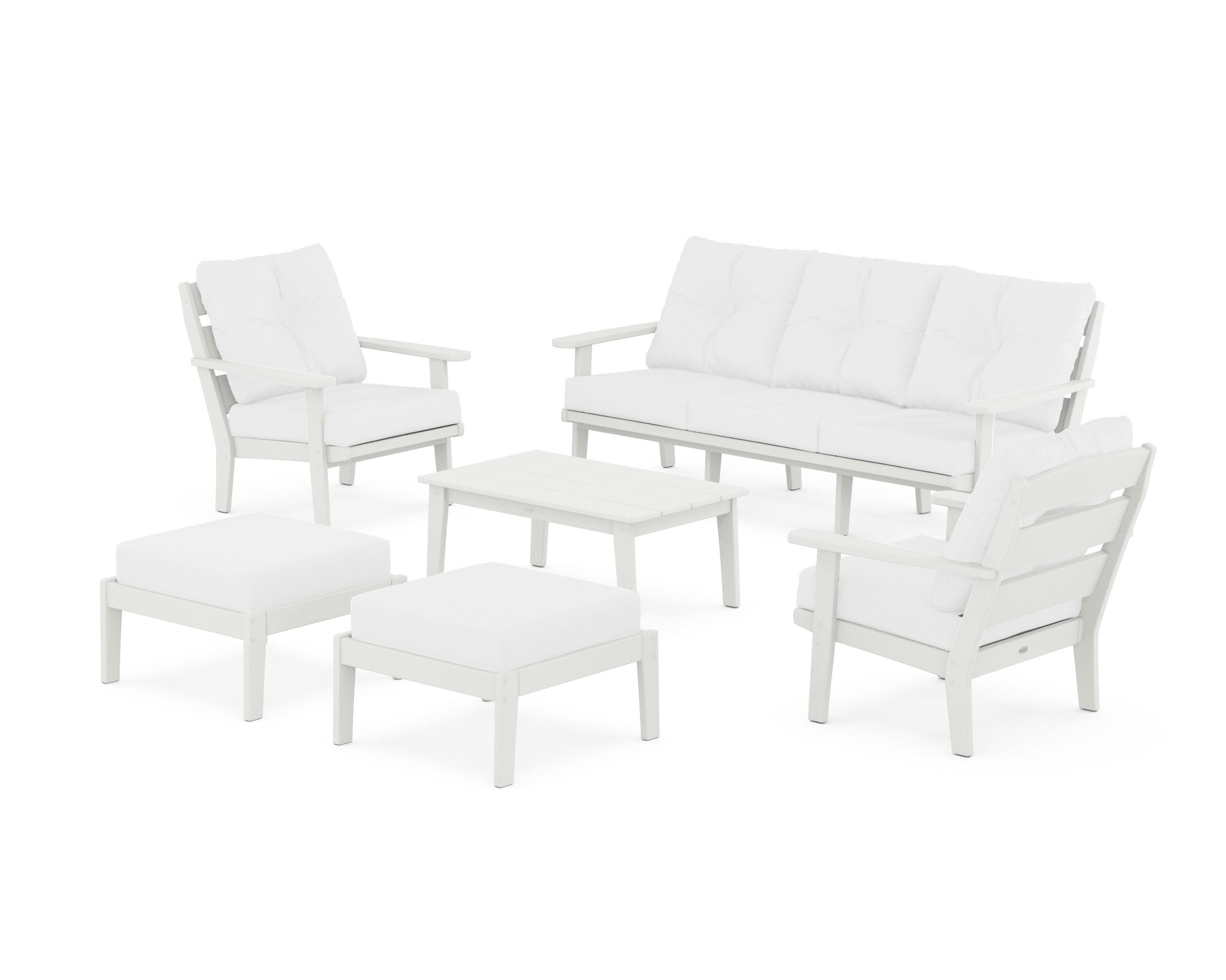 Lakeside 6-Piece Lounge Sofa Set in Vintage White / Natural