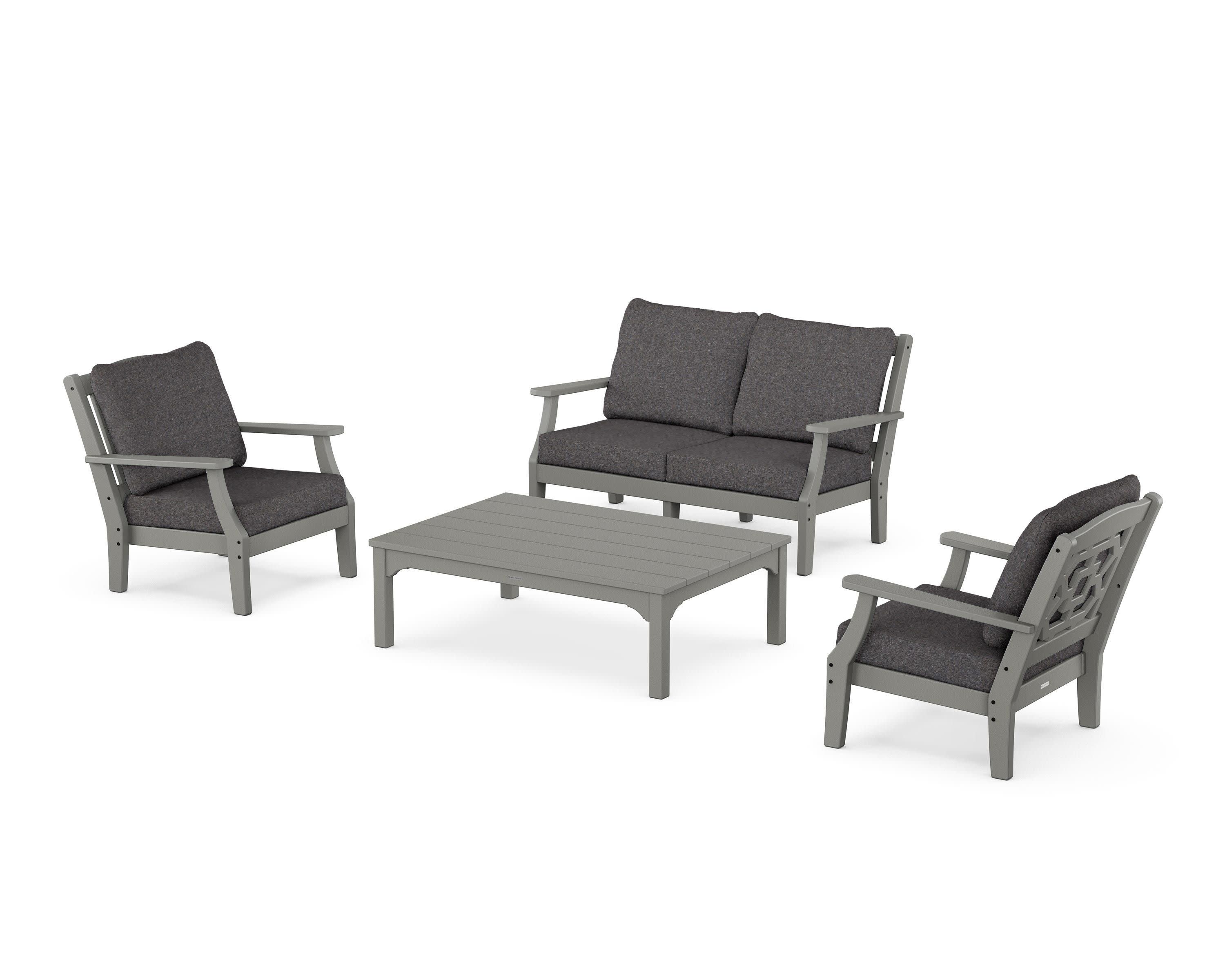 Chinoiserie 4-Piece Deep Seating Set with Loveseat in Slate Grey / Ash Charcoal