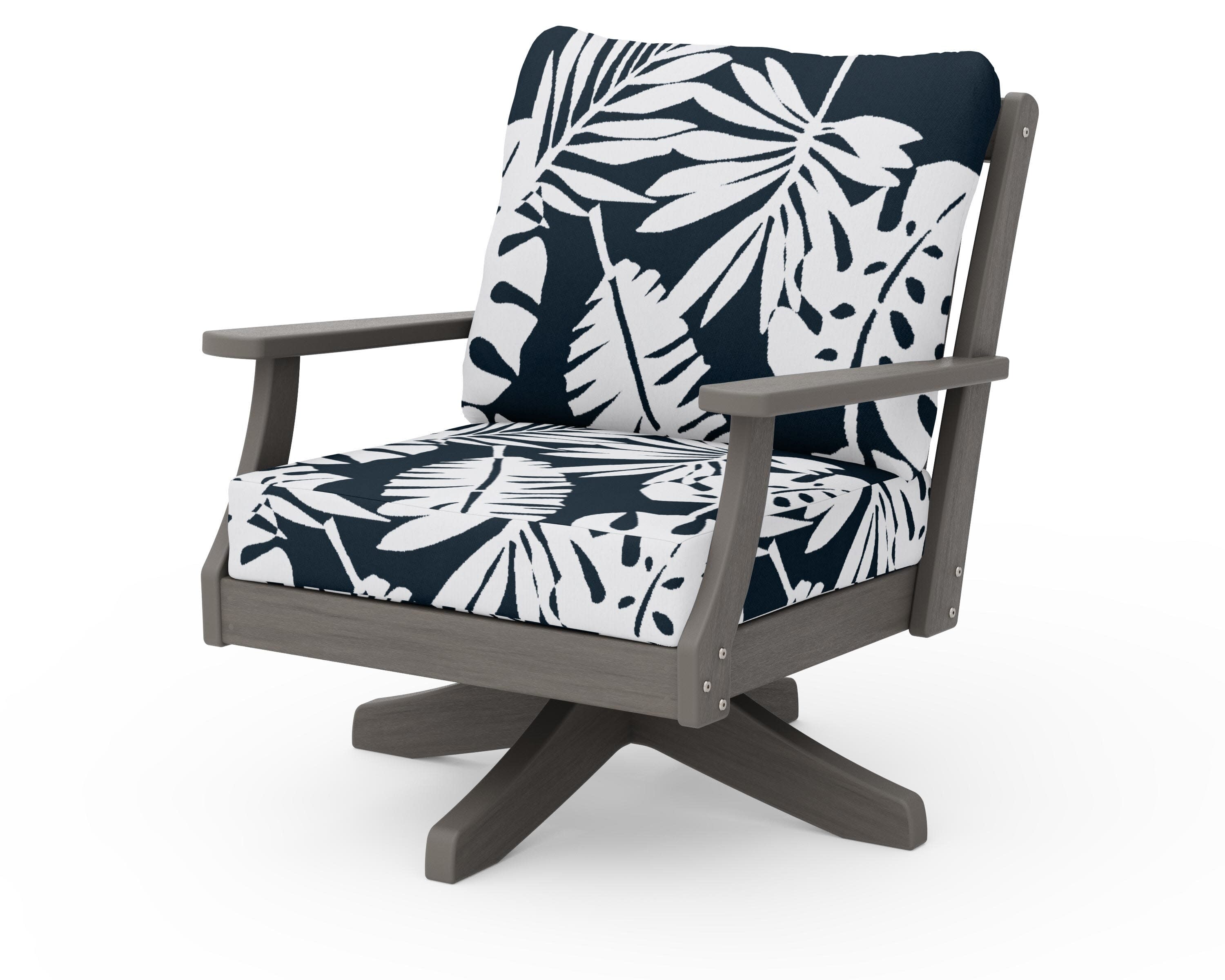 Braxton Deep Seating Swivel Chair in Driftwood / Leaf Marine Indigo