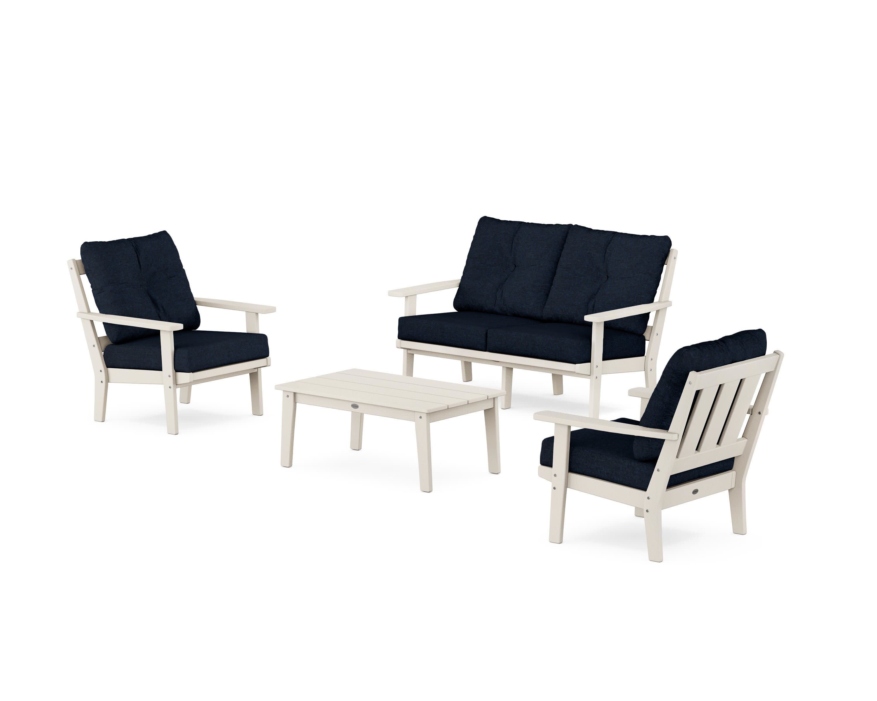 Oxford 4-Piece Deep Seating Set with Loveseat in Sand / Marine Indigo