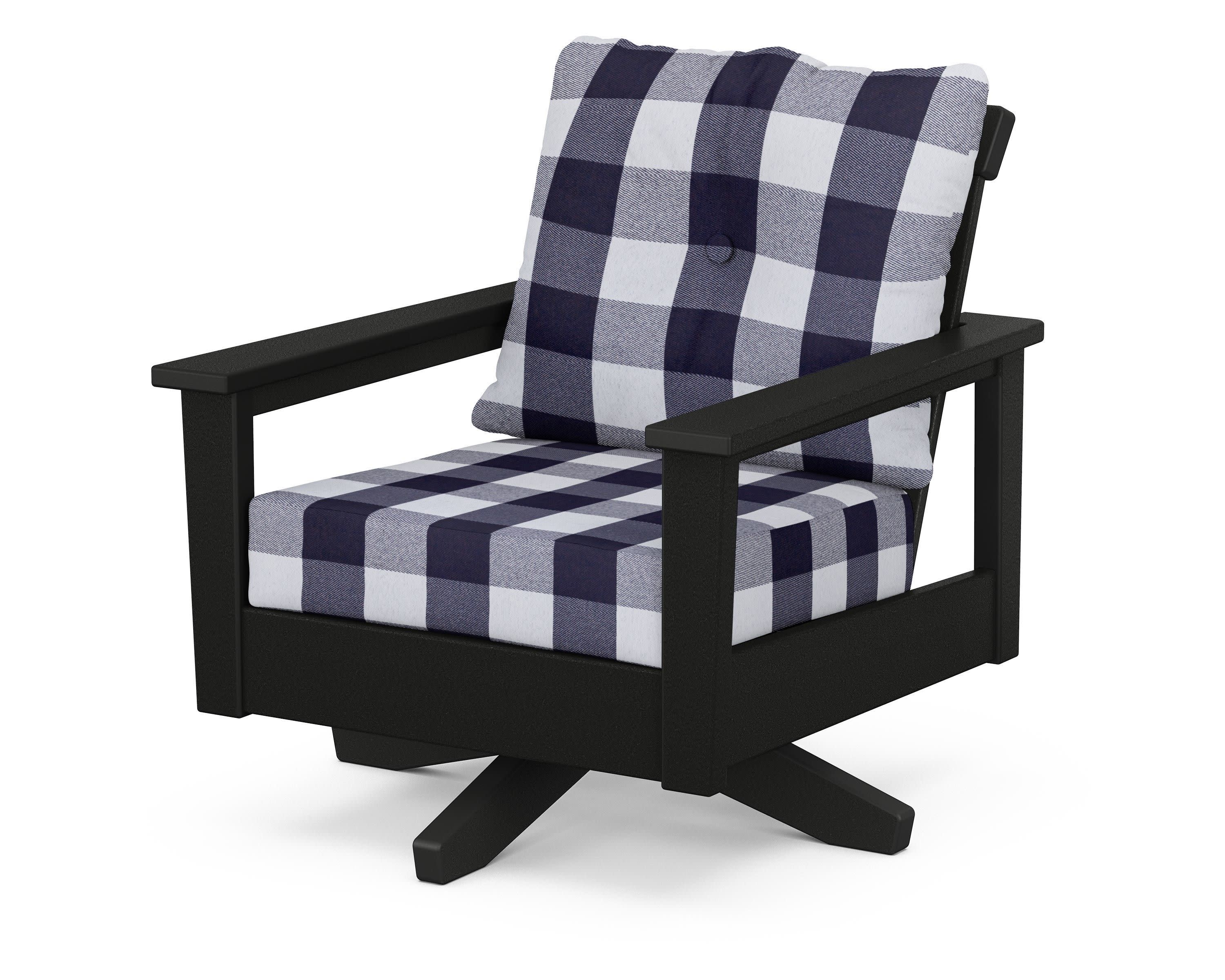 Prescott Deep Seating Swivel Chair in Black / Buffalo Plaid Navy