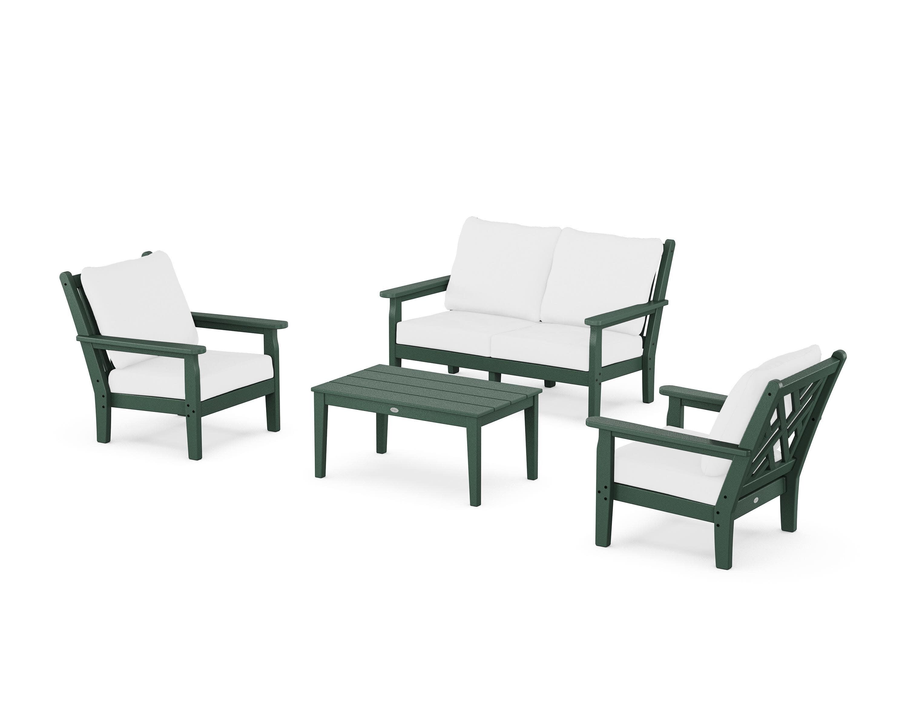 Chippendale 4-Piece Deep Seating Set with Loveseat in Green / Natural
