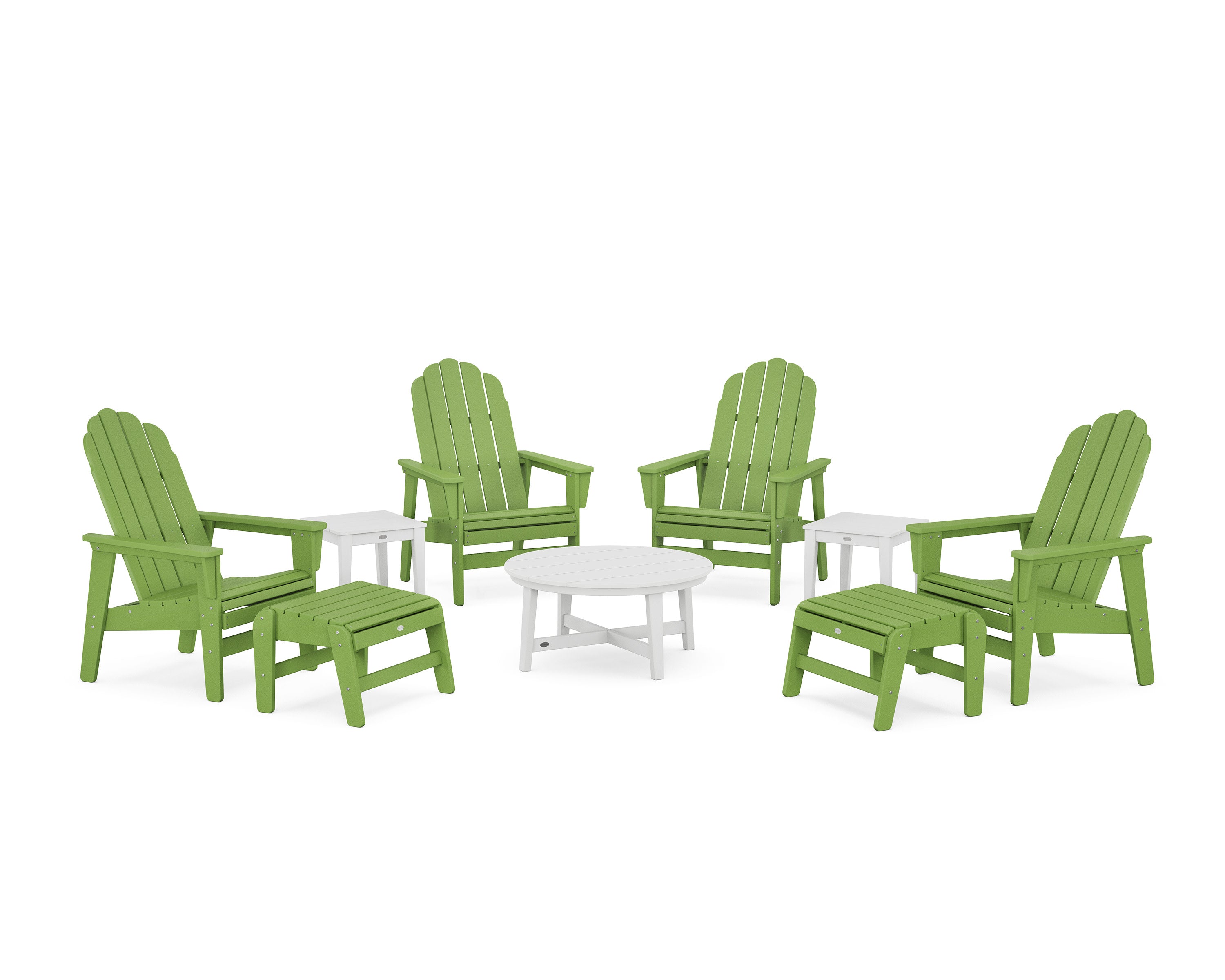 Vineyard Grand Upright Adirondack 9-Piece Conversation Set in Lime / White