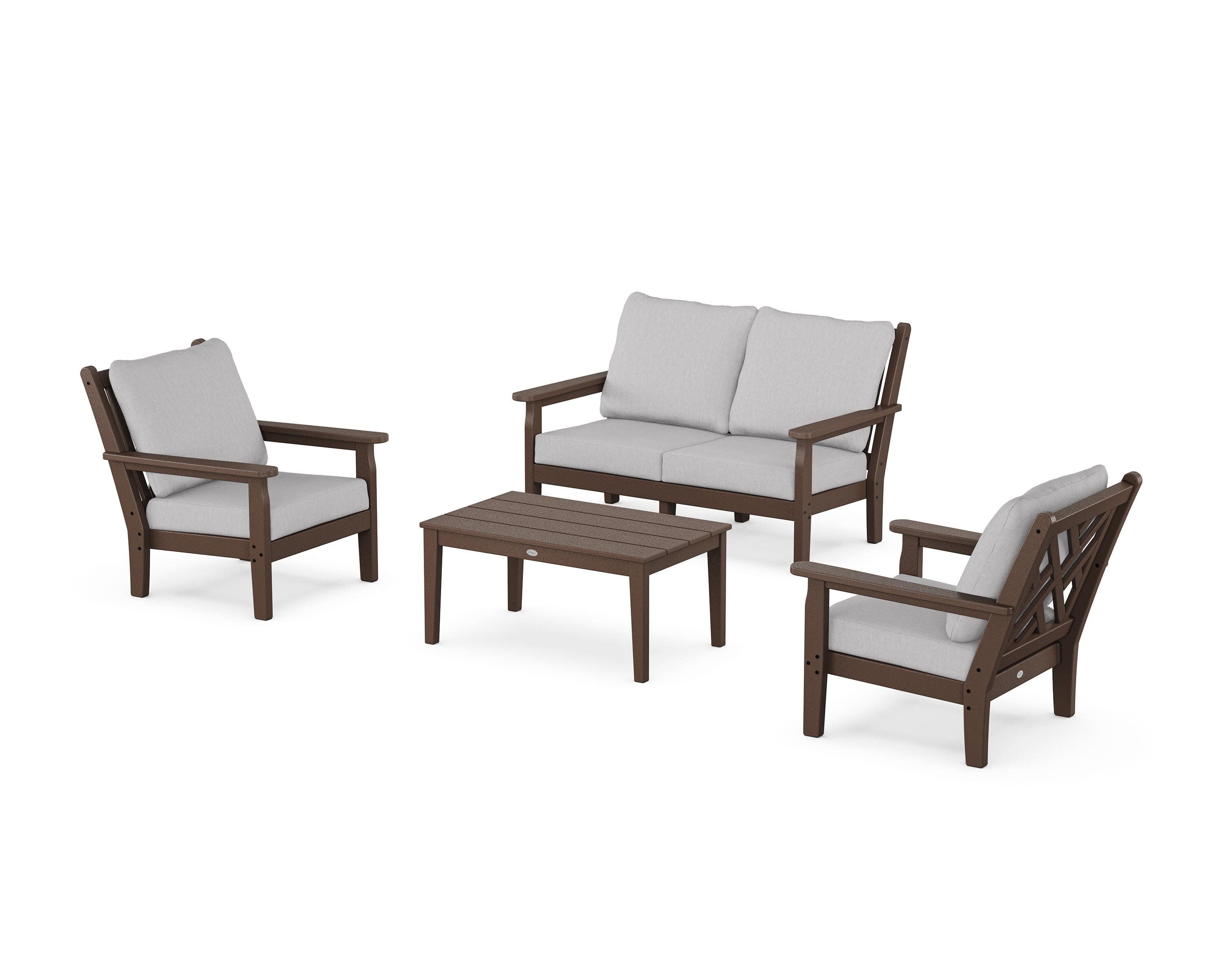 Chippendale 4-Piece Deep Seating Set with Loveseat in Mahogany / Granite