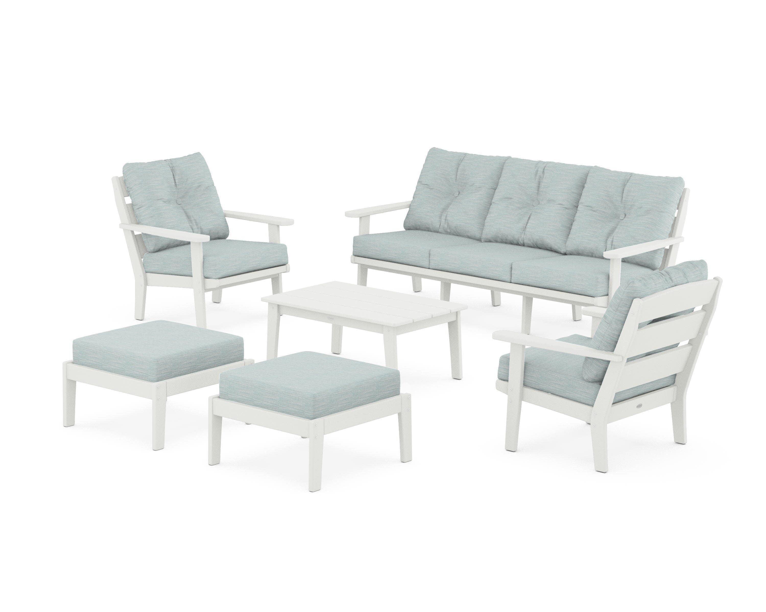 Lakeside 6-Piece Lounge Sofa Set in Vintage White / Soothe Mist