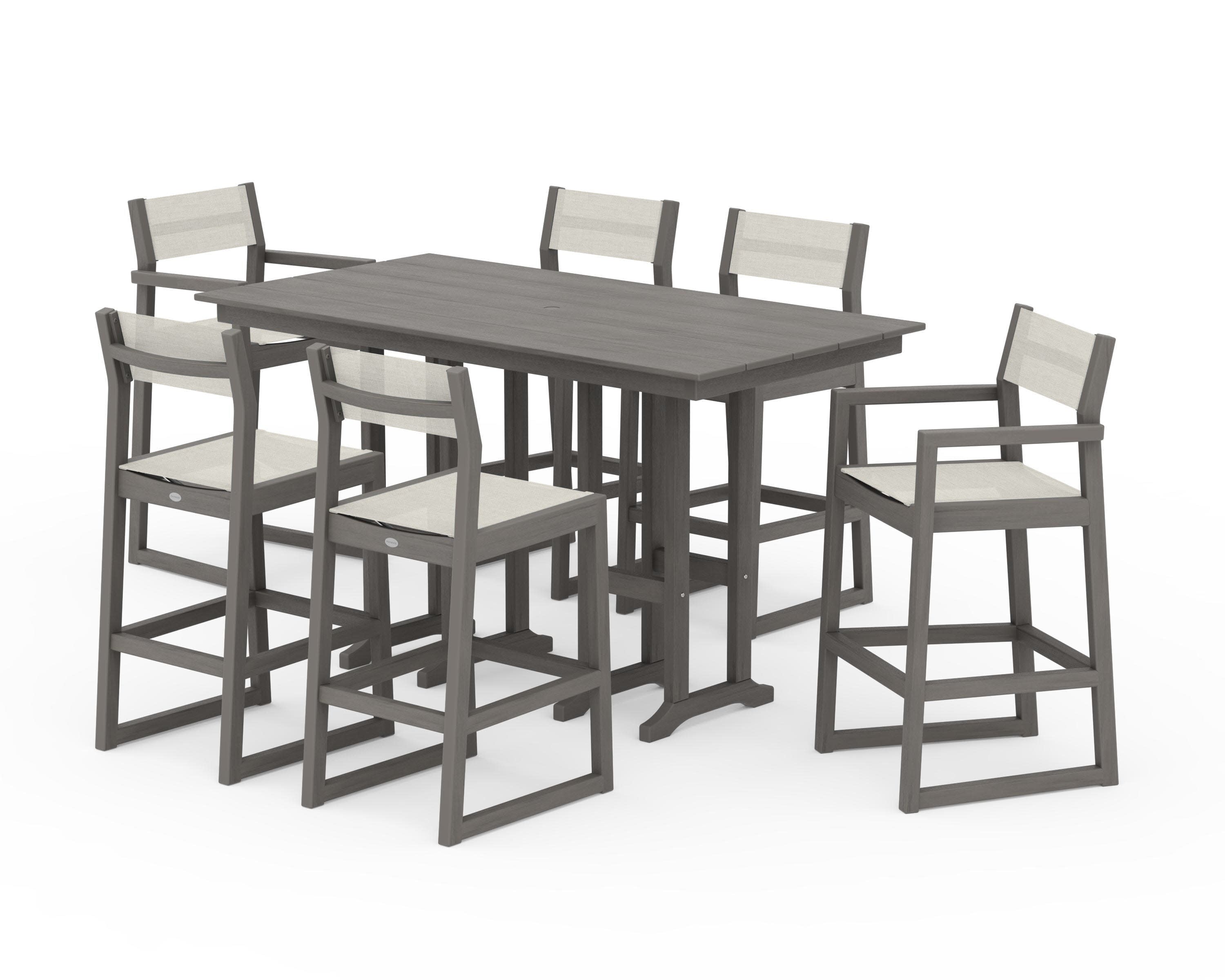 EDGE Sling 7-Piece Farmhouse Bar Set in Driftwood / Parchment Sling