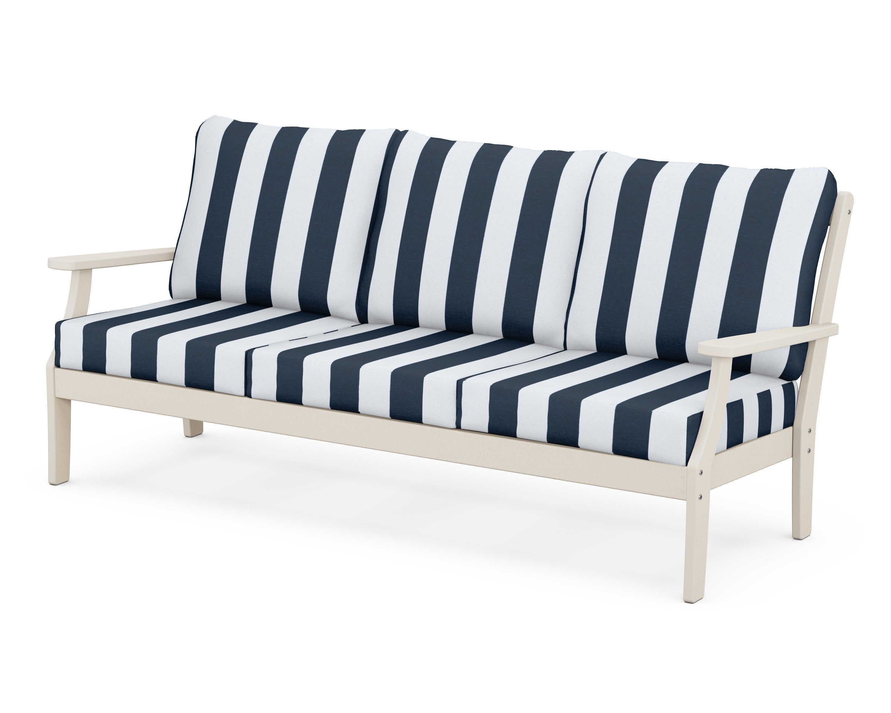 Braxton Deep Seating Sofa in Sand / Cabana Stripe Marine Indigo