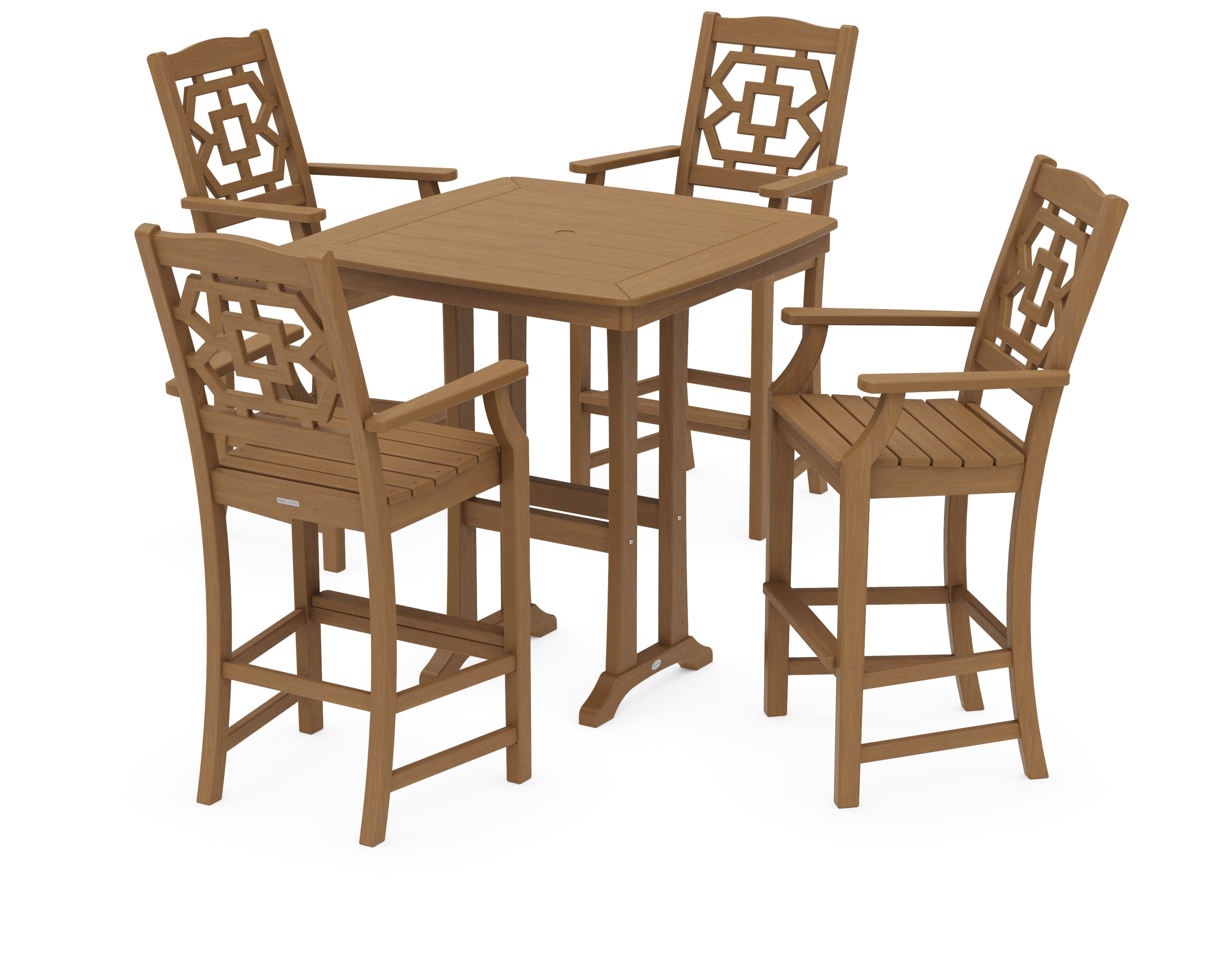 Chinoiserie 5-Piece Bar Set with Trestle Legs in Natural