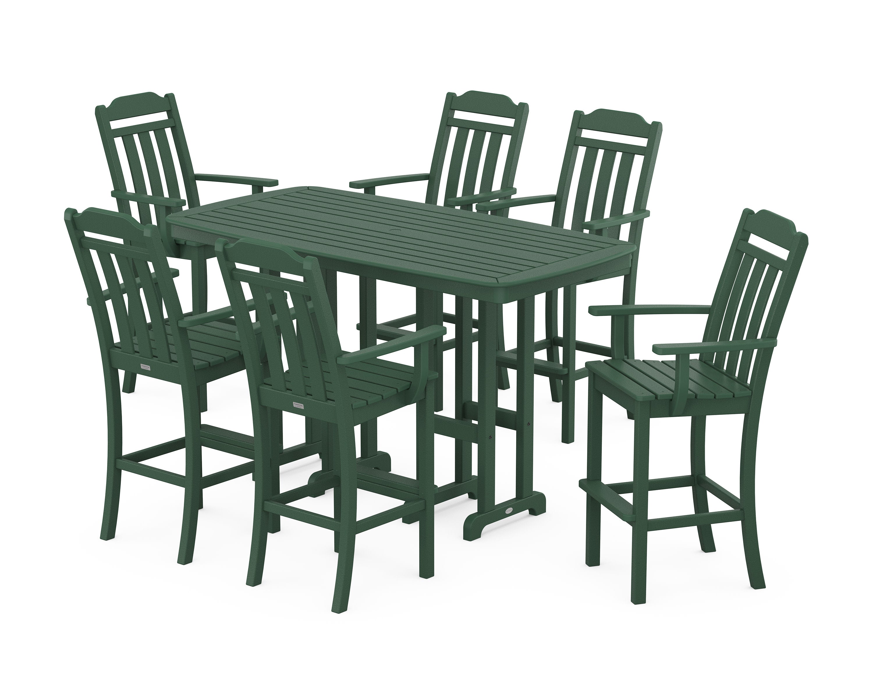 Cottage Arm Chair 7-Piece Bar Set in Green
