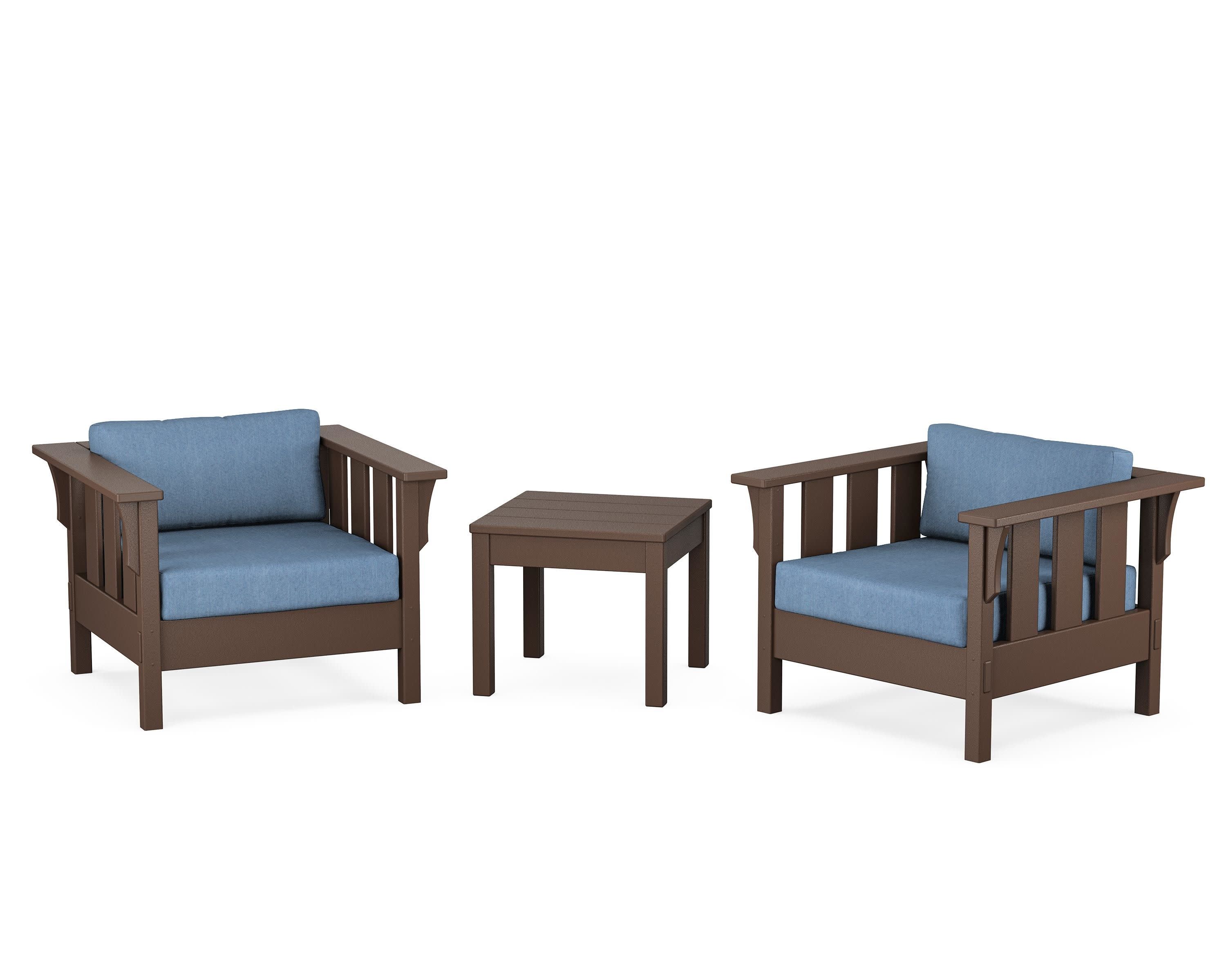 Acadia 3-Piece Deep Seating Set in Mahogany / Sky Blue